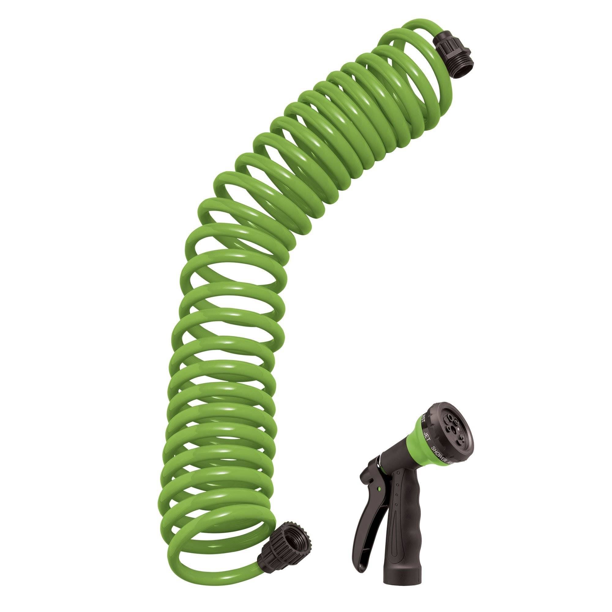 Orbit 25Foot Green Coil Garden Hose with 8 Spray Pattern Nozzle