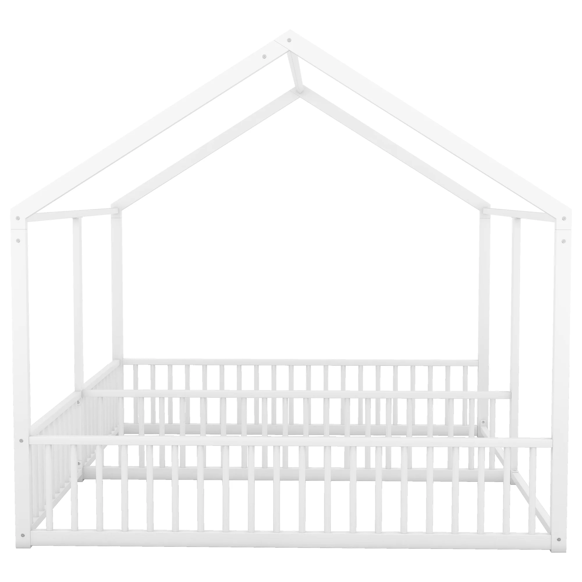 Double Twin Size Floor Bed, Metal Shared Platform Beds for 2 Kids, Montessori House Bed for Toddler Boys Girls Teens(White)(White) - Image 9