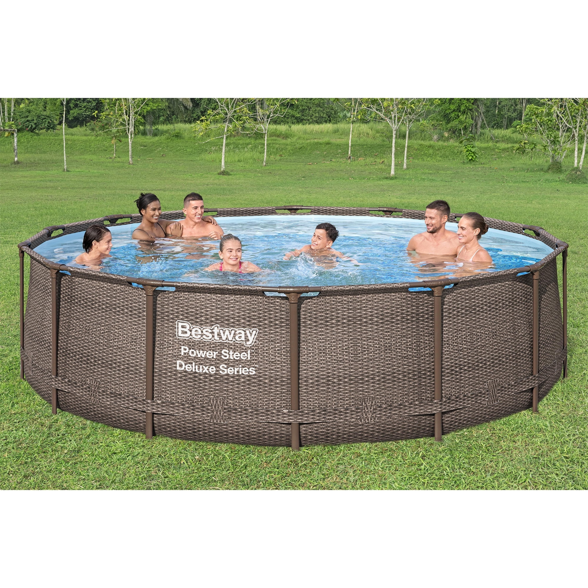 Power Steel 14' x 42" Round Above Ground Outdoor Swimming Pool Set(14ft. X 42in./Brown) - Image 5