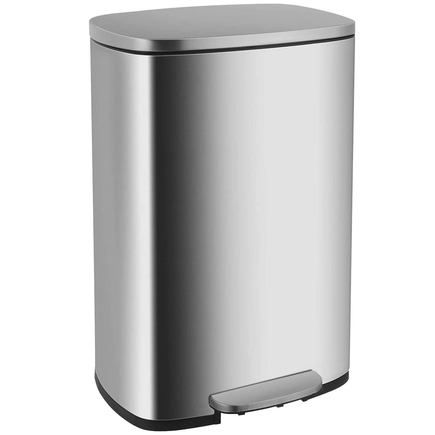 Kitchen Trash Can with Lid for Office Bedroom Bathroom Step Trash Bin Fingerprint-Proof Garbage Bin Brushed Stainless Steel 13 Gallon / 50 Liter