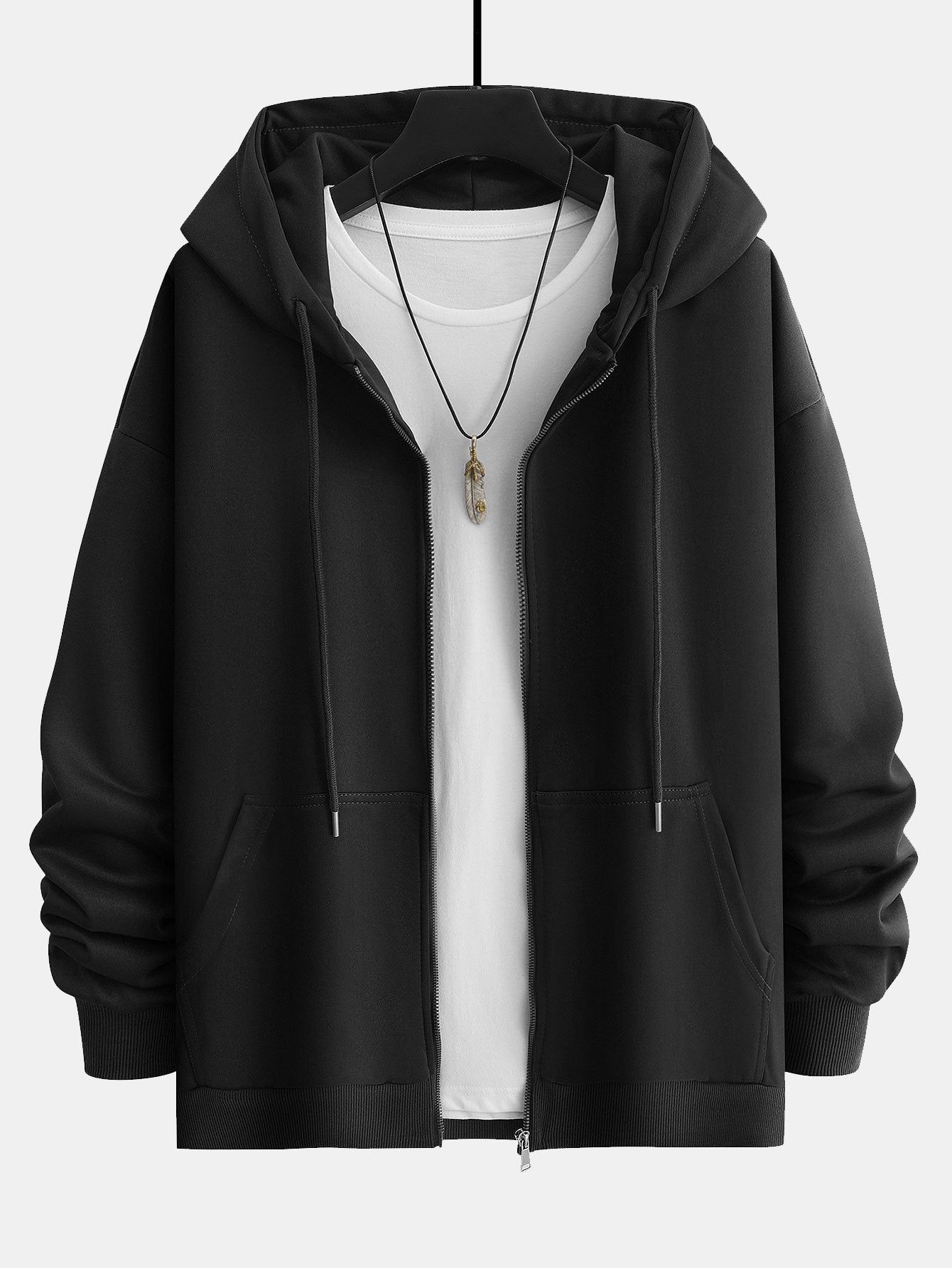 Sweat à capuche zippé coupe décontractée basique