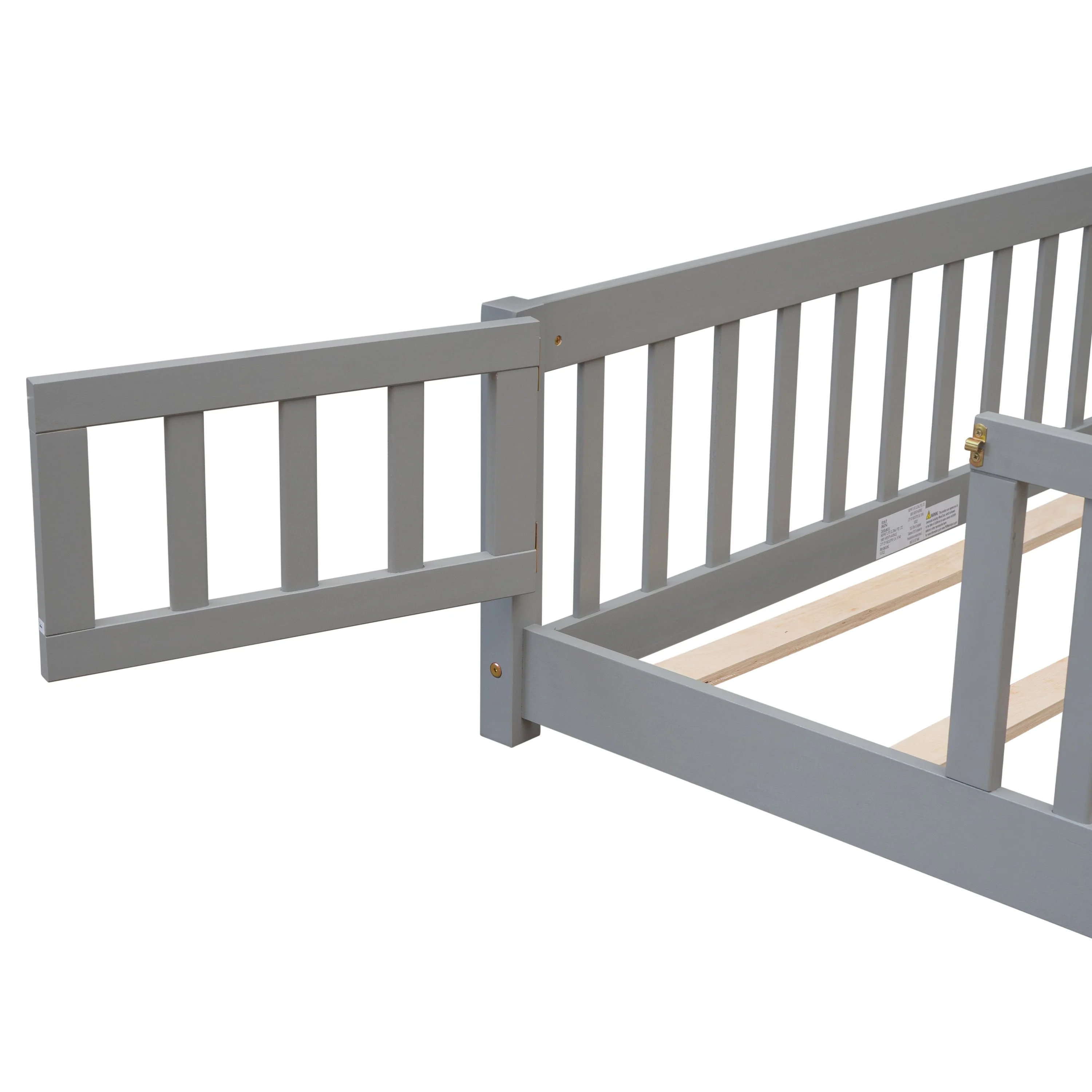 Full Size Wood Floor Bed Frame with Fence and Door for Kids, Toddlers, Gray(Twin/Gray) - Image 10