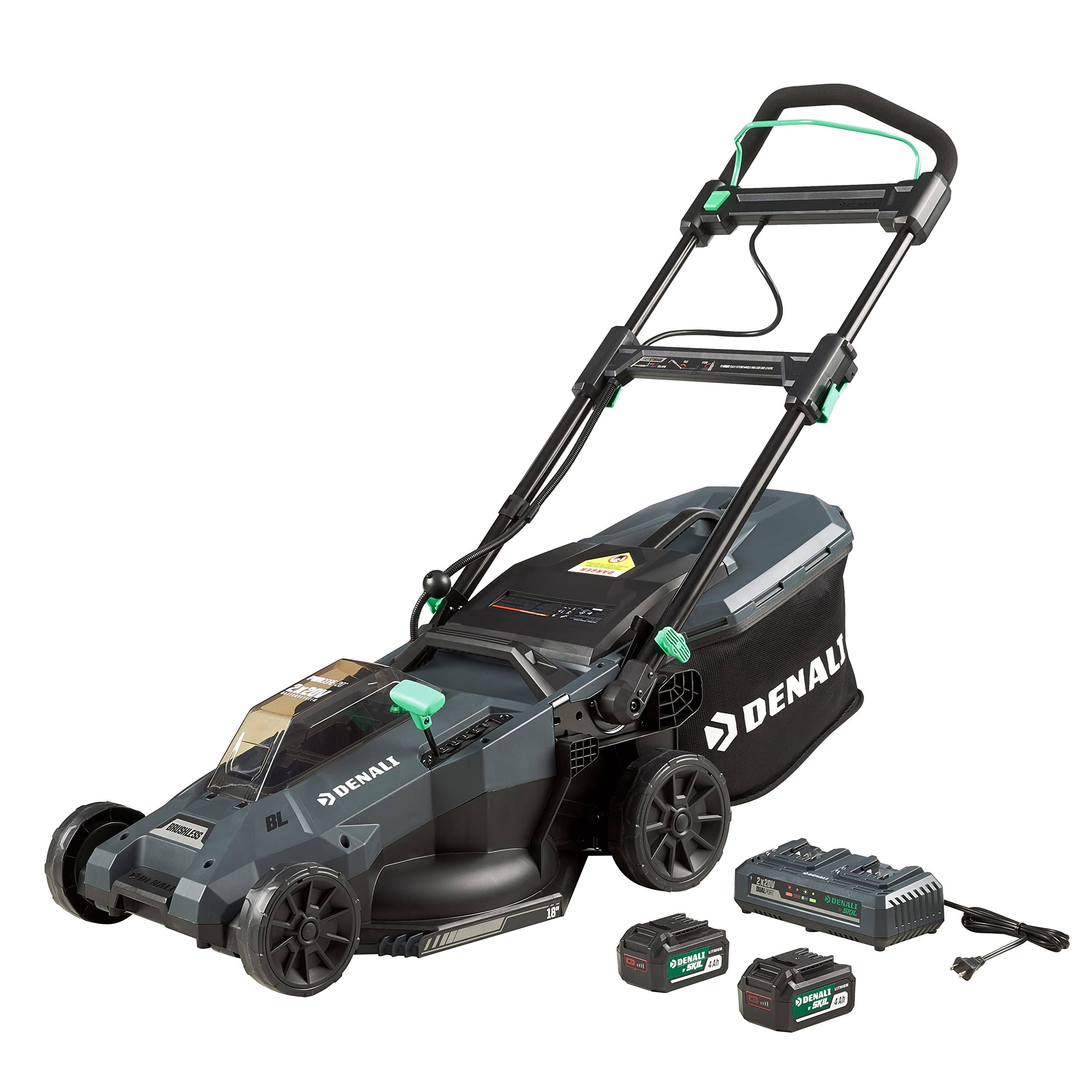 Amazon Brand - Denali by Skil 2 x 20V (40V) Brushless 18-inch Push Lawn Mower Kit, Includes Two 4.0 Ah Lithium Batteries & Dual Port Charger