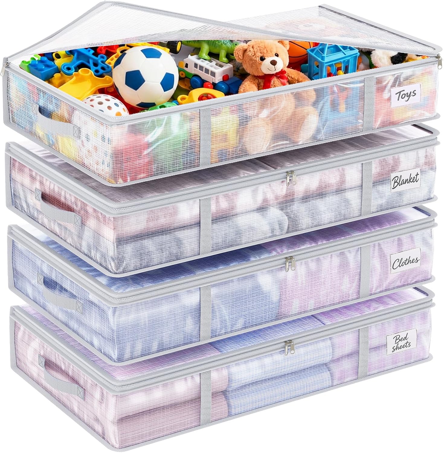 Under Bed Storage Containers 4 Pack 90L Mesh Clear for Blankets Clothes
