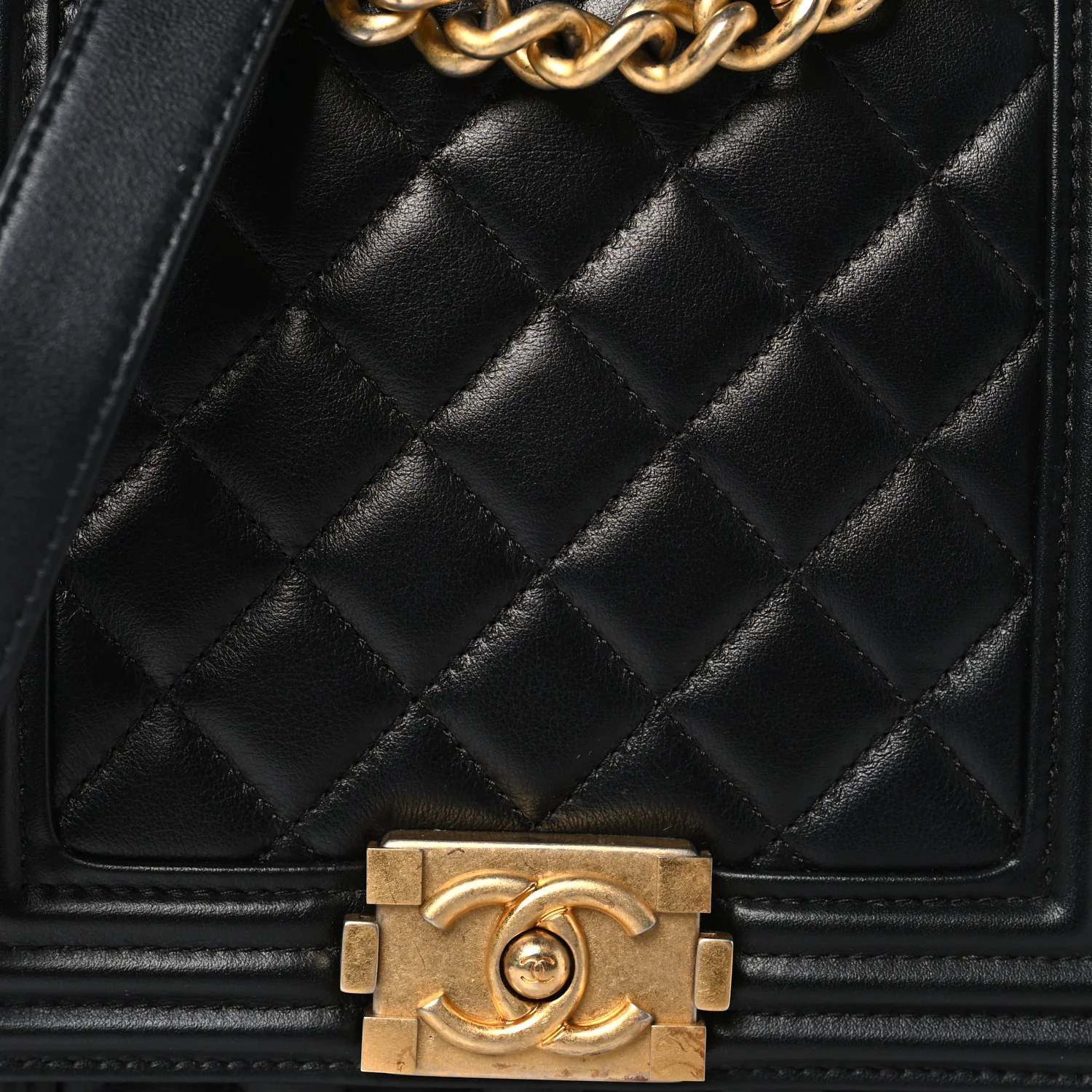 Calfskin Quilted North South Boy Flap Black