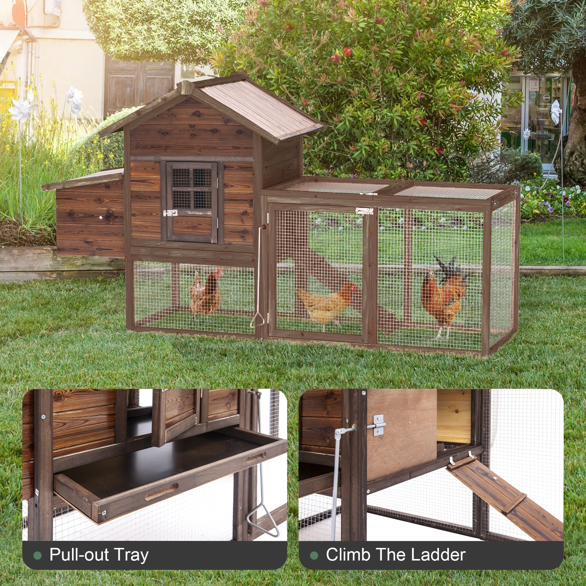 Large Removable Chicken Coop for 4-5 Chickens,with 2 Story Poultry Cage,Nesting Box,Pull Out Trays, Brown(Single/Brown) - Image 7