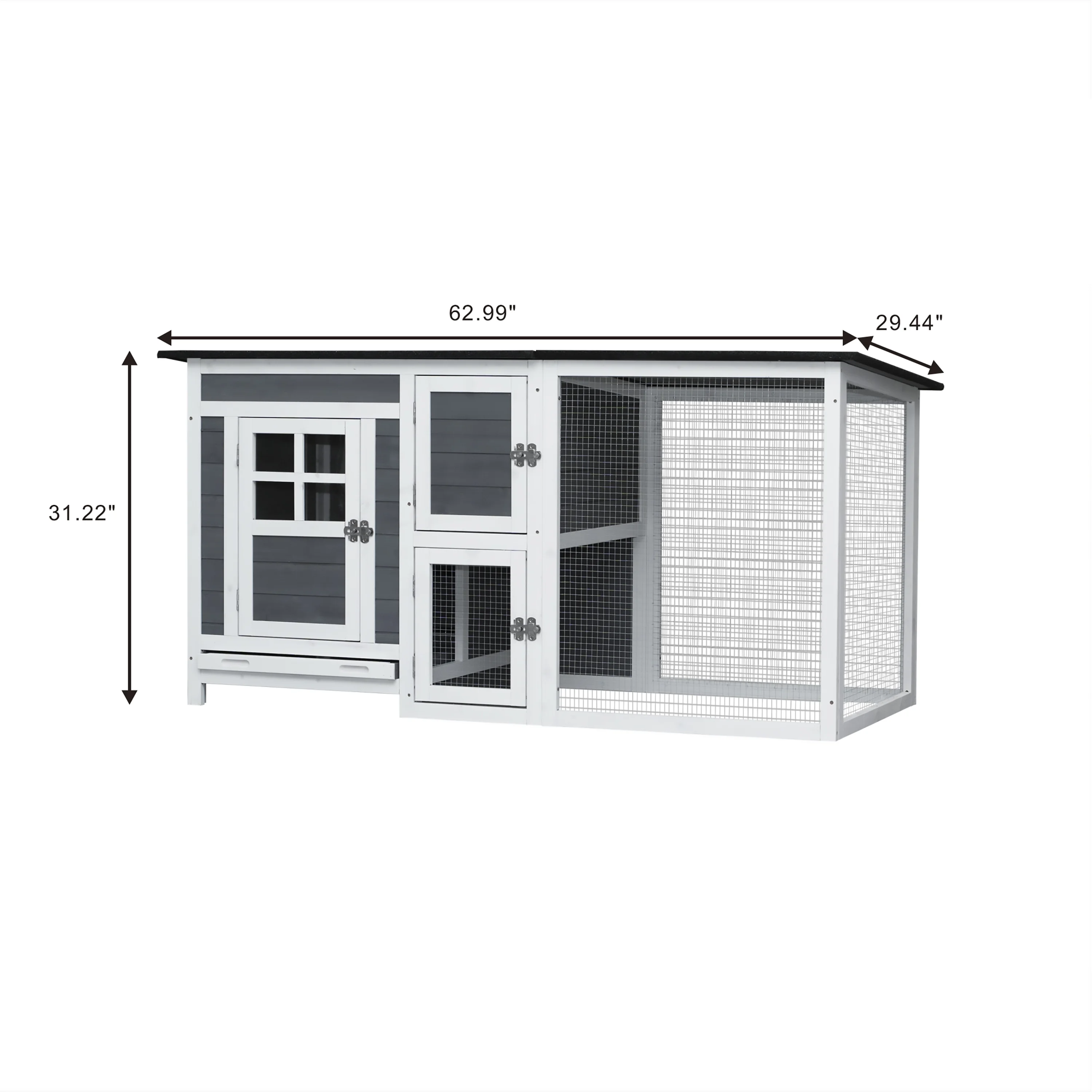 Chicken Coop with Run Wooden Cage, Outdoor Indoor Chicken Rabbit Small Animal House