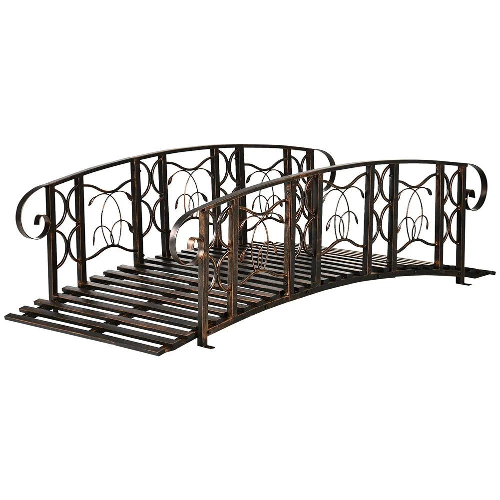 Demifill 6Feet Metal Arch Backyard Garden Bridge with 660 lbs. Weight Capacity, Safety Siderails, Vine Motifs, Easy Assembly for Backyard Creek, Stream, Pond, Black