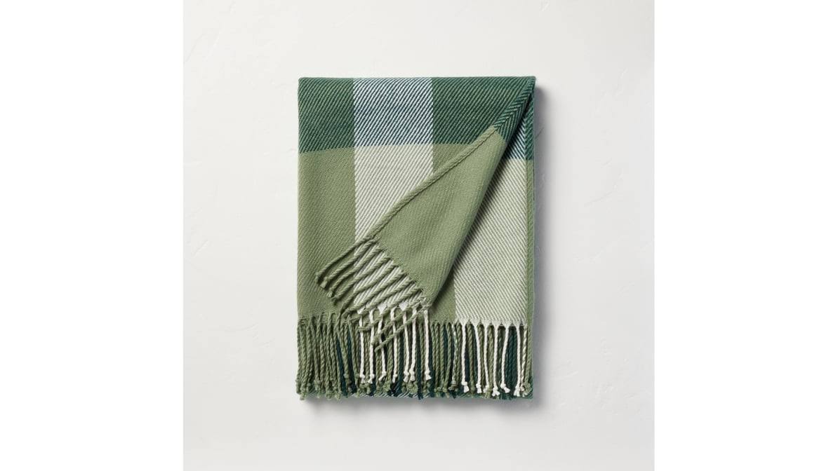 Hearth & Hand with Magnolia Winter Plaid Woven Tonal Green Throw Blanket | Target