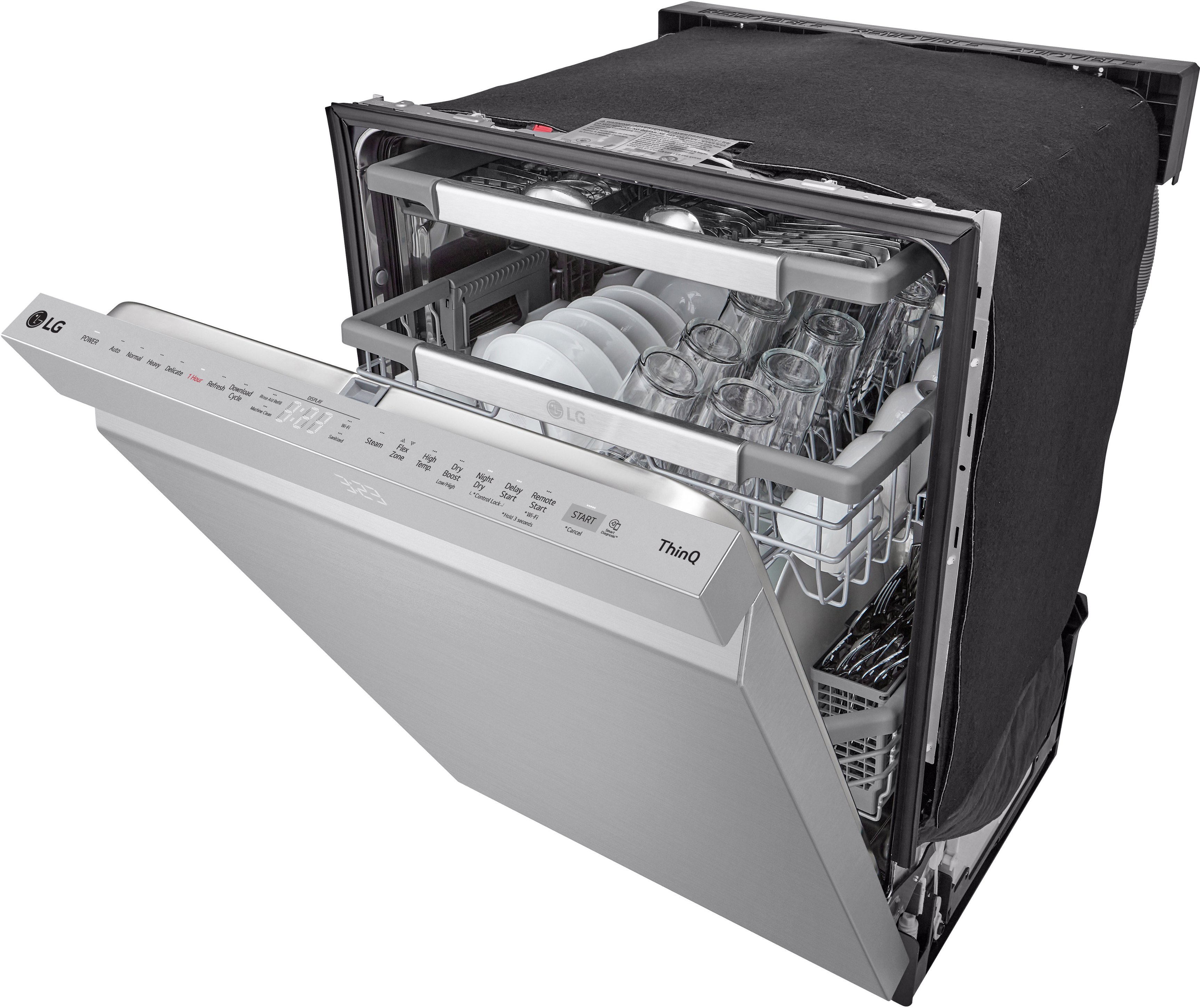 Lave-vaisselle encastrable intelligent 24″ à commandes supérieures avec cuve en acier inoxydable, 3e panier, QuadWash Pro et 42 dBA – Acier inoxydable