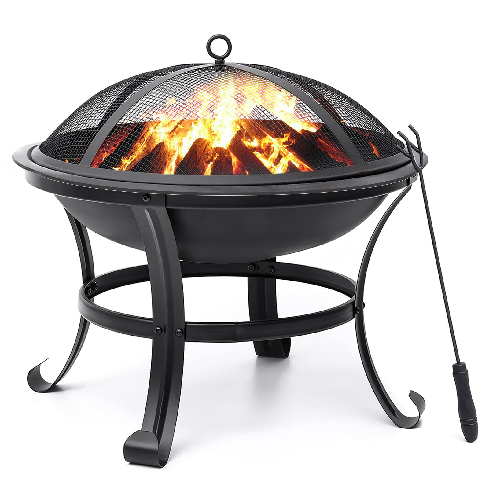 Singlyfire 22 inch Fire Pit for Outside Outdoor Wood Burning Small Bonfire Pit Steel Firepit Bowl for Patio Camping Backyard Deck Picnic Porch,with