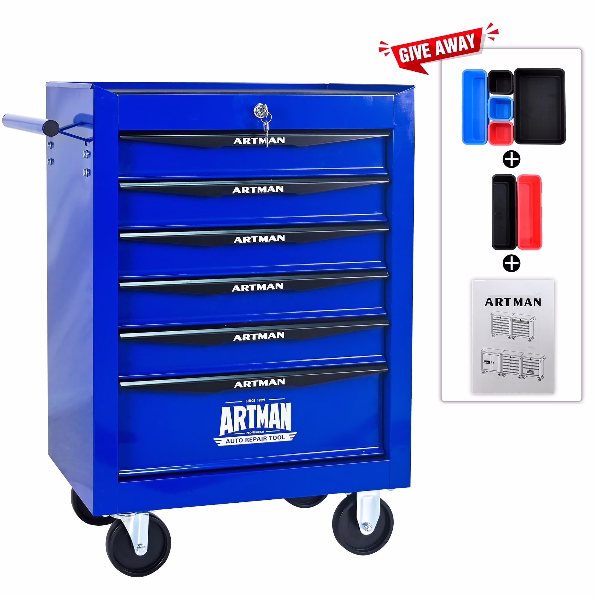 ARTMAN 20 6-Drawer Tool Chest Cabinet with Ball Bearing Drawer Slides, Steel Tool Storage Box Organizer for Garage Workshop Repair Shop