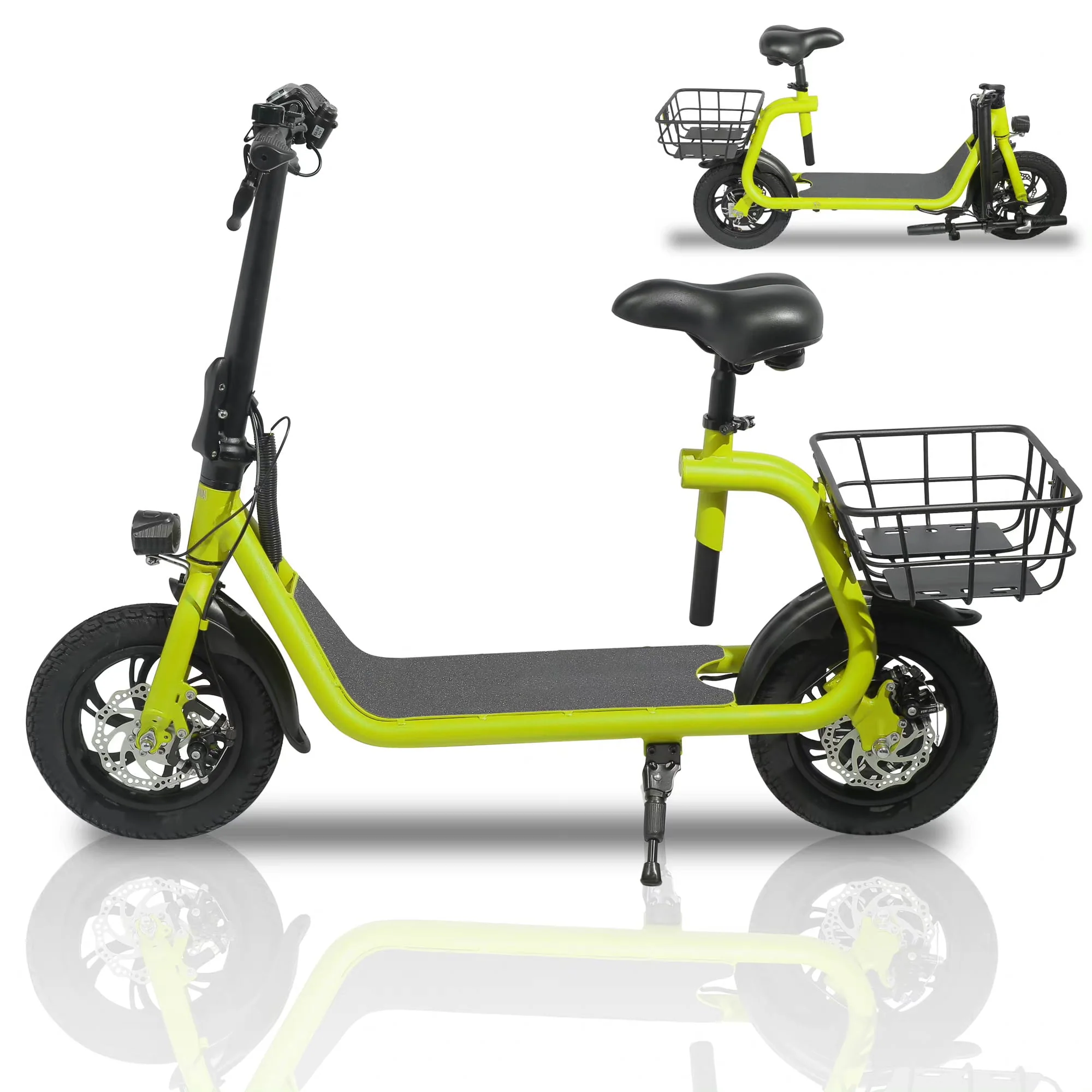 Electric Scooter Ebike, 450W 36V 12.5 Miles Long-range Battery Foldable Easy Carry Portable Design, Adult Electric Bicycle Scooter Up to 15.5 mph Commuter Scooter, 12 in Tires Off-Road, Yellow - Image 8