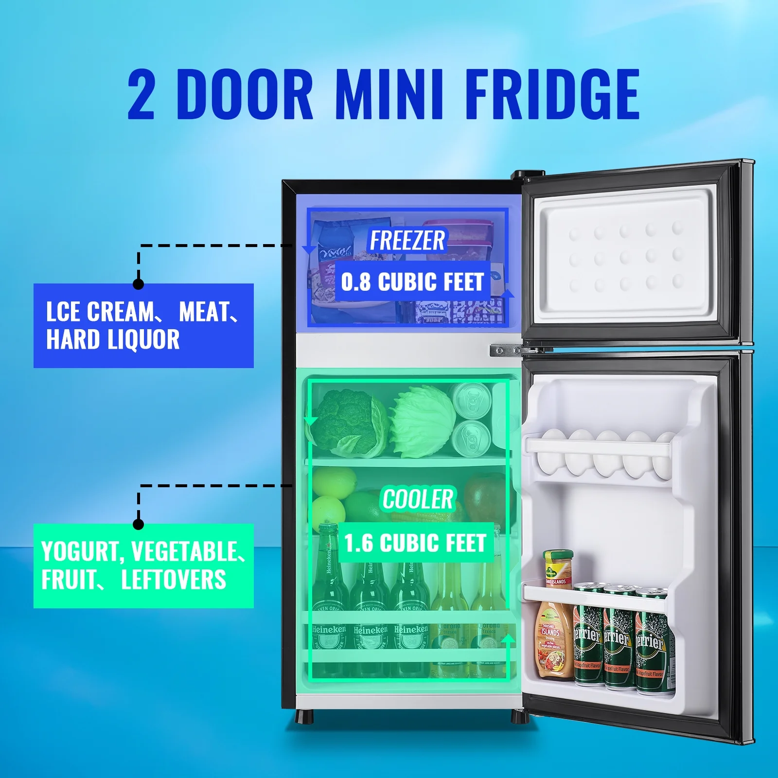 2.4 Cu.ft Mini Fridge with Freezer, Small Refrigerator Apartment Size Fridge Black, NEW(Black) - Image 9