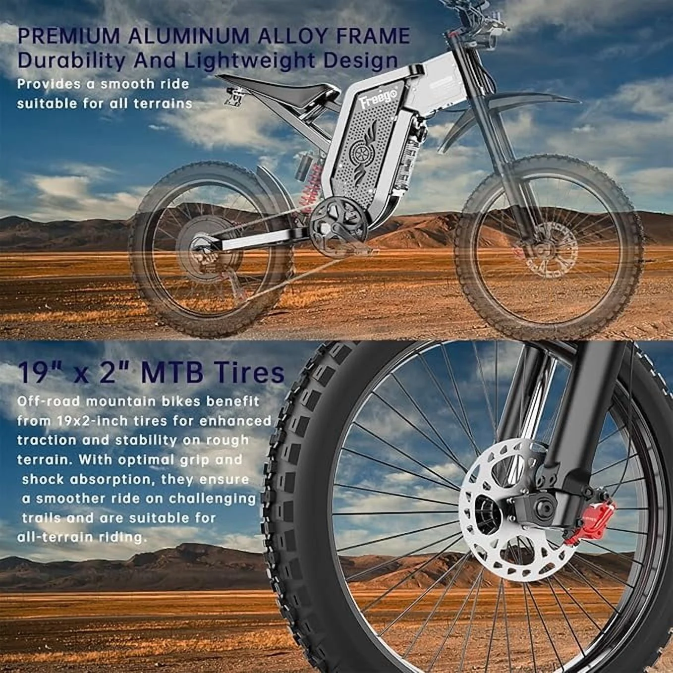 X2Pro 6000W(Peak)Motor 60V 30Ah Battery Electric Motorcycle for Adults,Electric Dirt Bike Teens,50MPH Off Road Electric Bicycle,19x2 Full Suspension/Four Piston Hydraulic Brake UL2849(Gray) Image 9