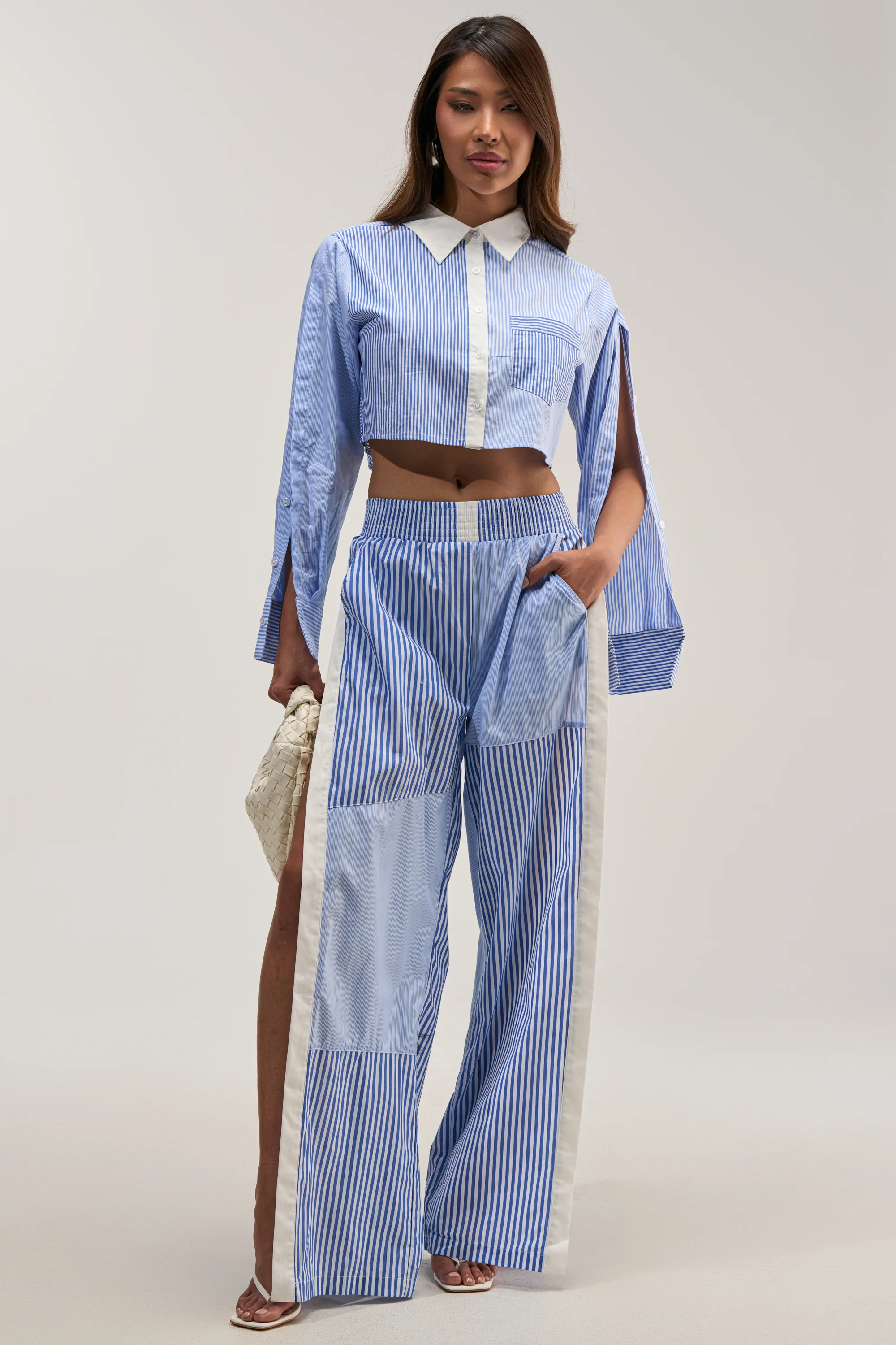 REESE MIXED STRIPE POPLIN WIDE LEG PANT - Akira Store