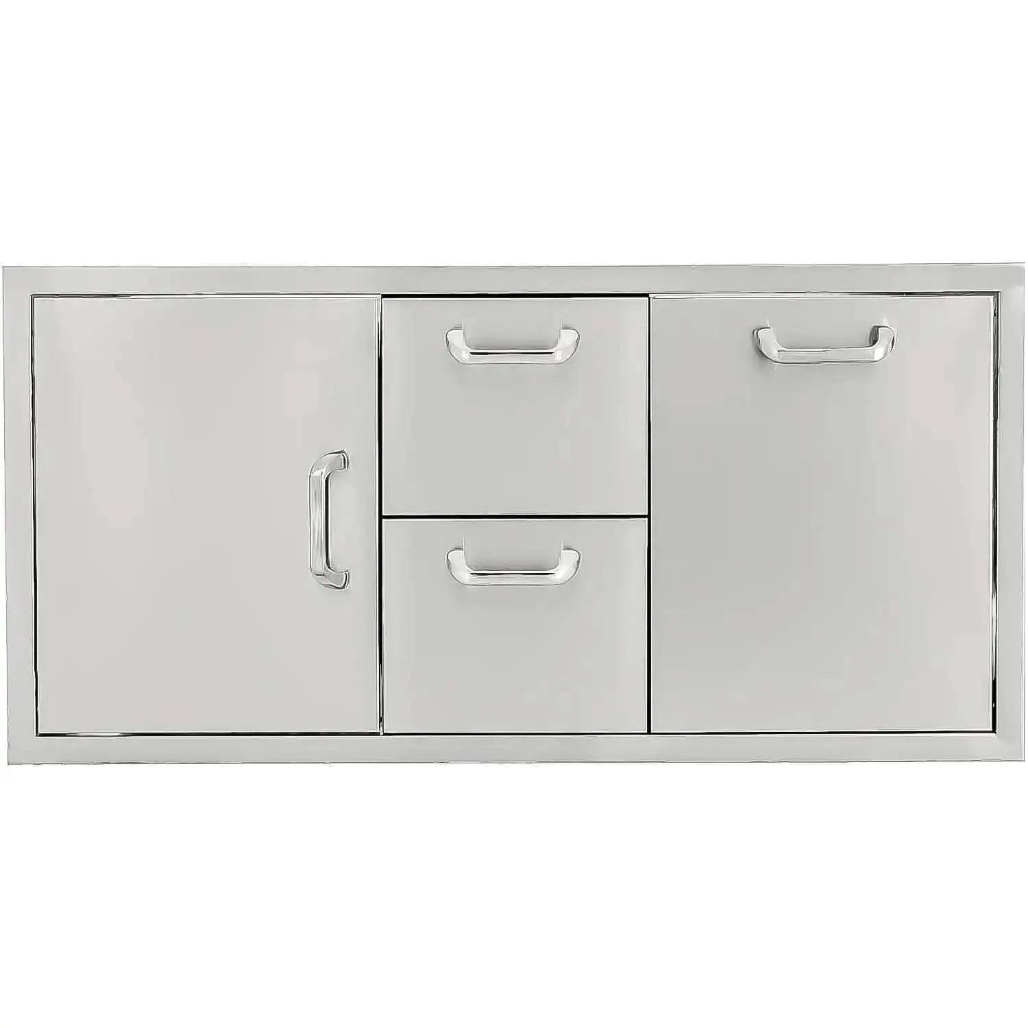 BBQGuys Signature 42-Inch Stainless Steel Door, Double Drawer & Roll-Out Trash Bin Combo - Traditional