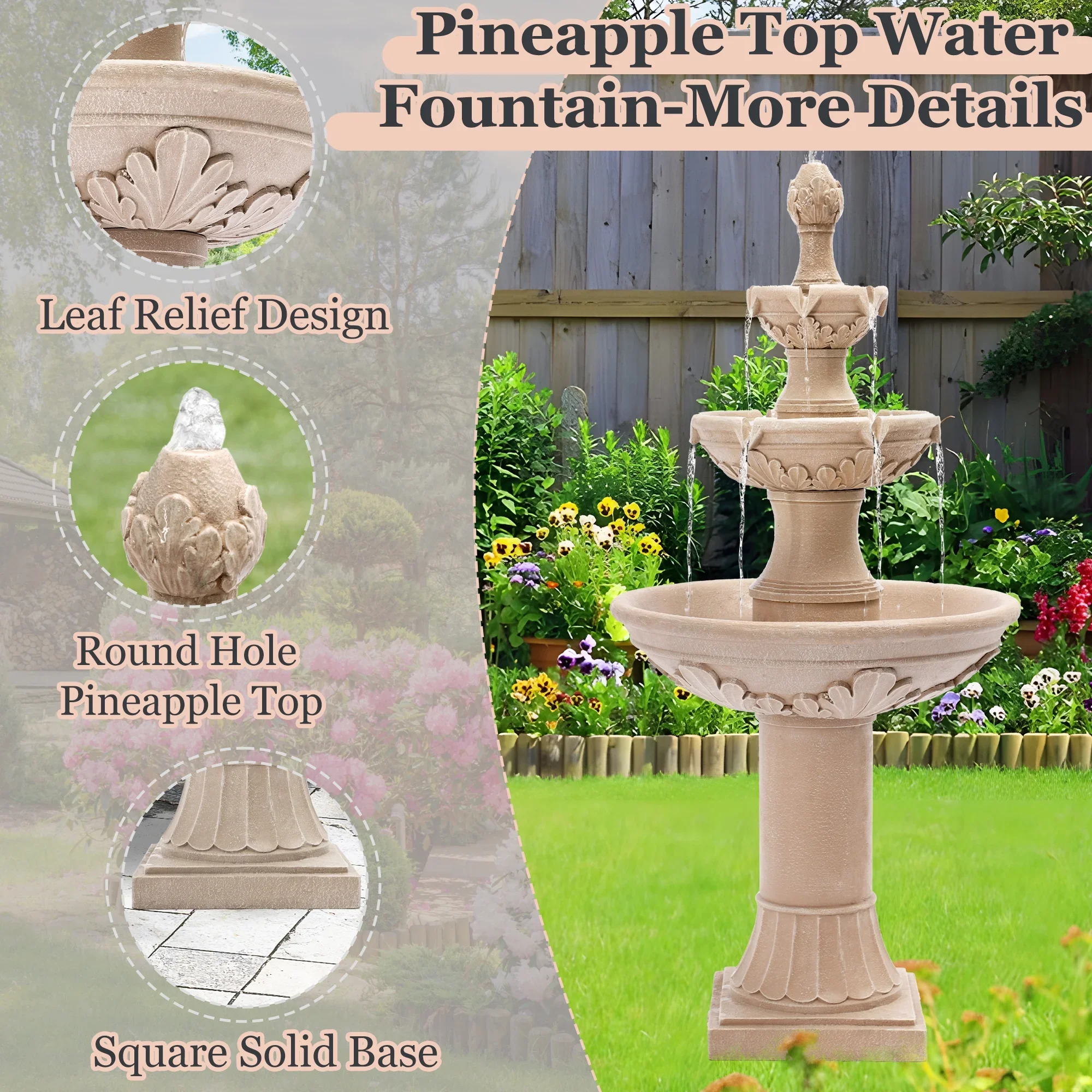 Haverchair Outdoor Pineapple Italian Water Fountain - 48.4 H Floor Bubbler Garden Waterfalls Fountain, 3 Tiered Cascading Freestanding Garden Fountain for Indoor, Yard, Lawn and Garden Décor