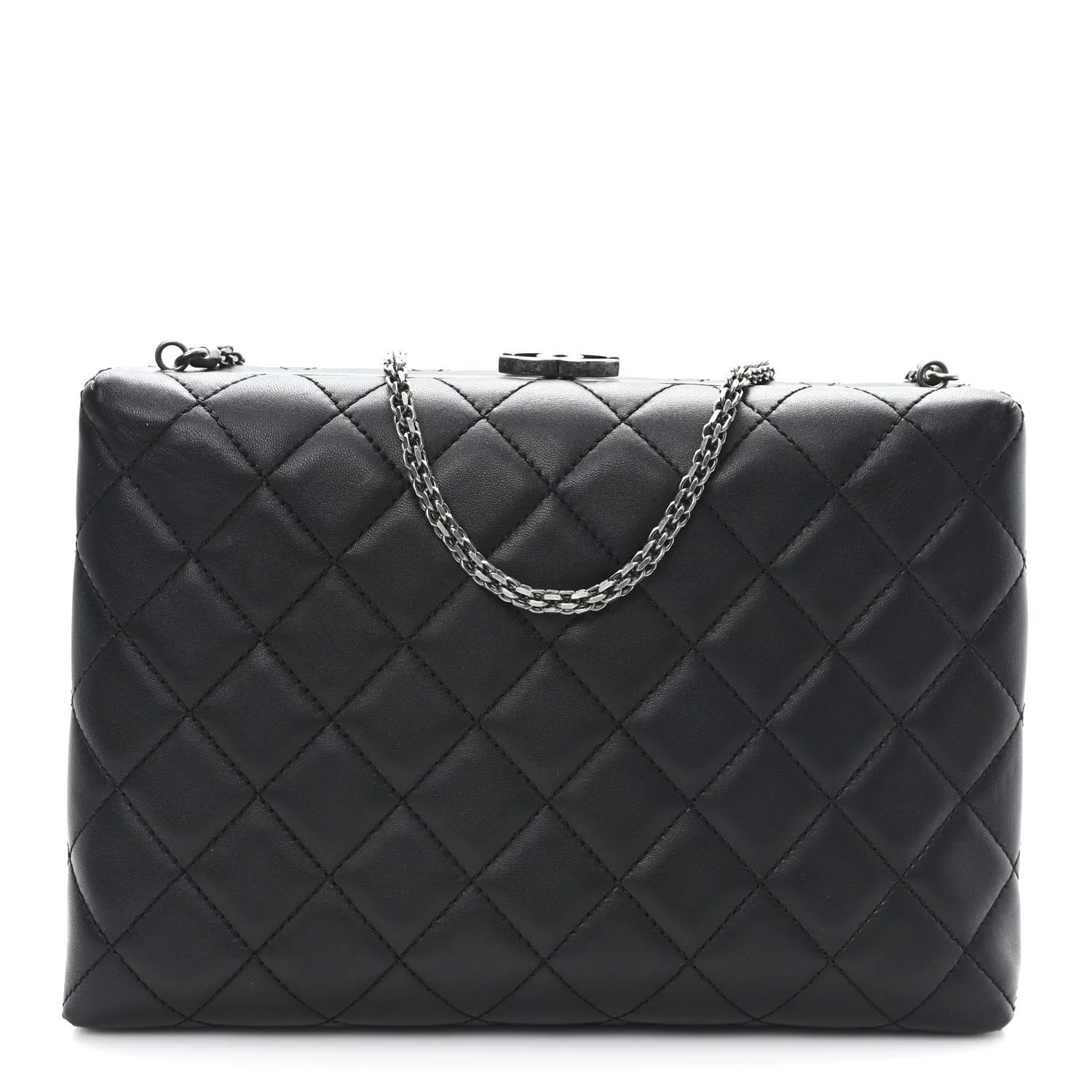 Lambskin Quilted Kisslock Minaudiere Black