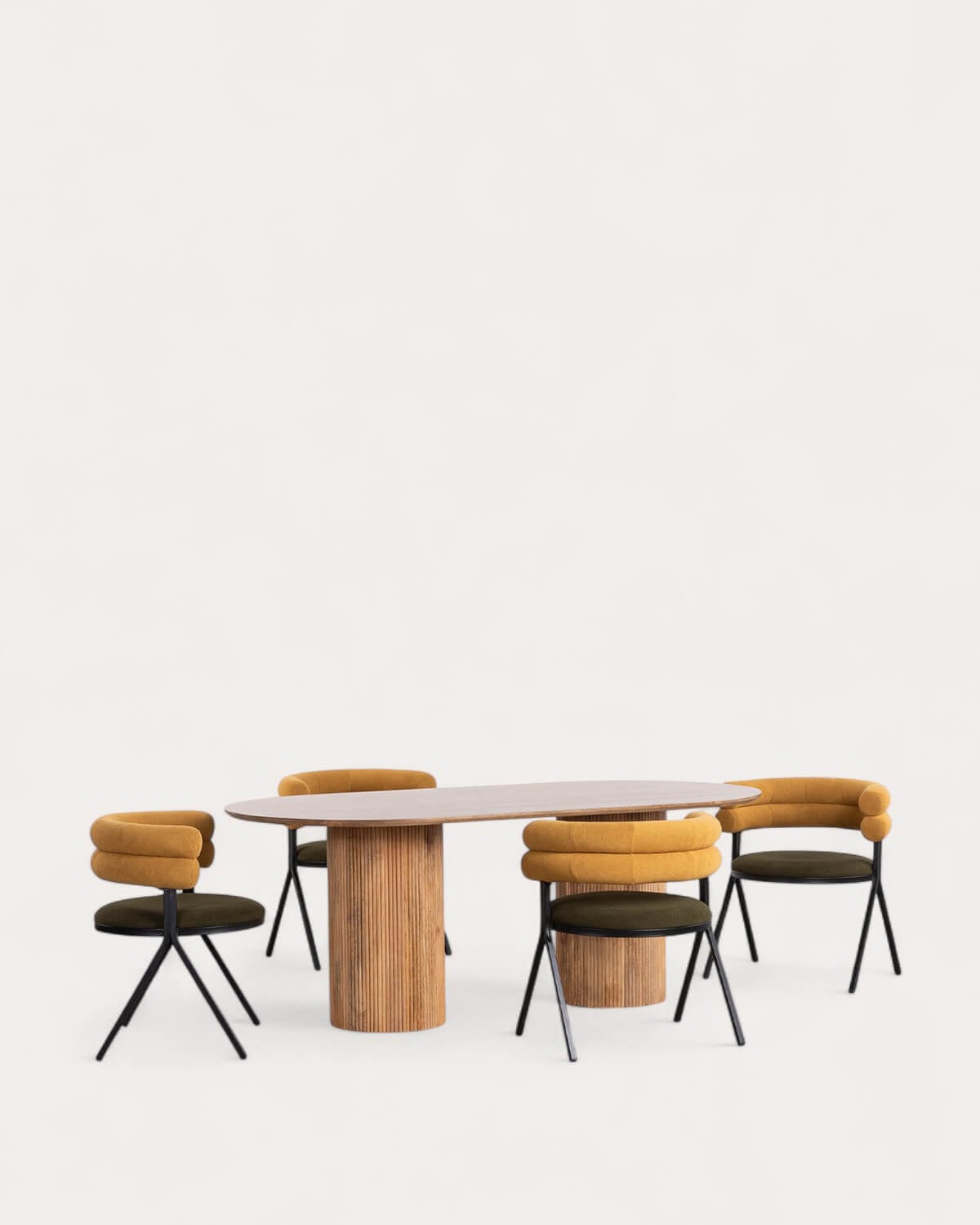 Set Viena - Aixa - Set de Mesa de Comedor de Madera de Mango (200x100 cm) Viena y 4 Sillas de Tela Aixa