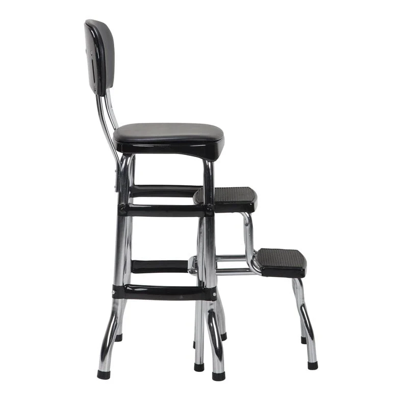 COSCO Stylaire Retro Chair + Step Stool with Sliding Steps, Black
