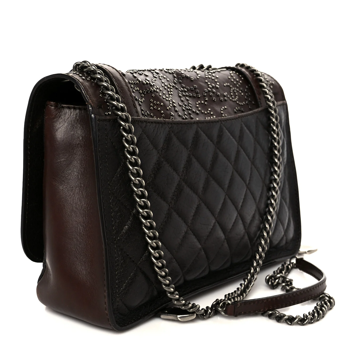 Calfskin Lambskin Studded Paris Dallas Texan Flap Brown Black