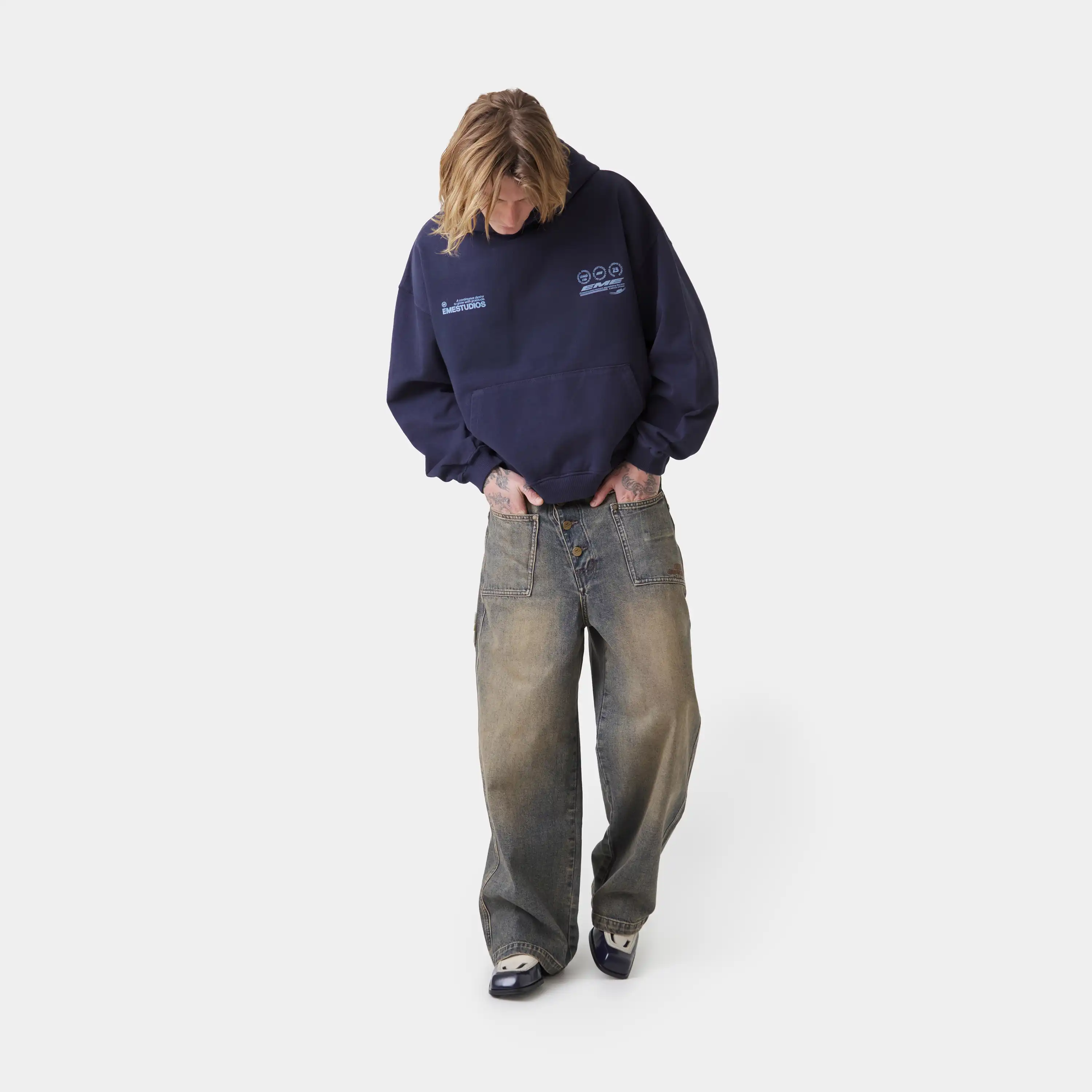 Stamp Navy Oversized Hoodie