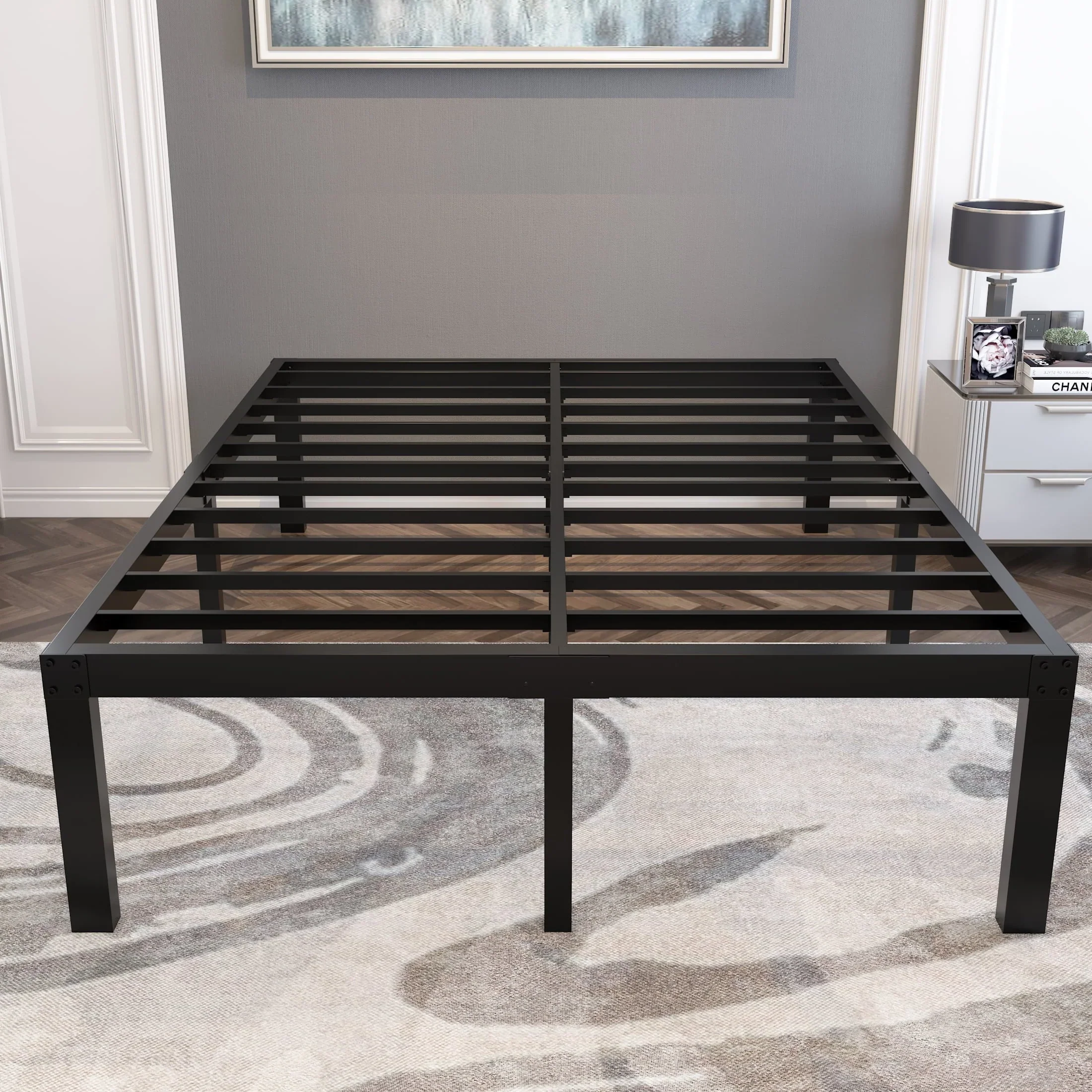 yookare 18 4000lbs Heavy Duty Platform Metal Bed Frame, Queen