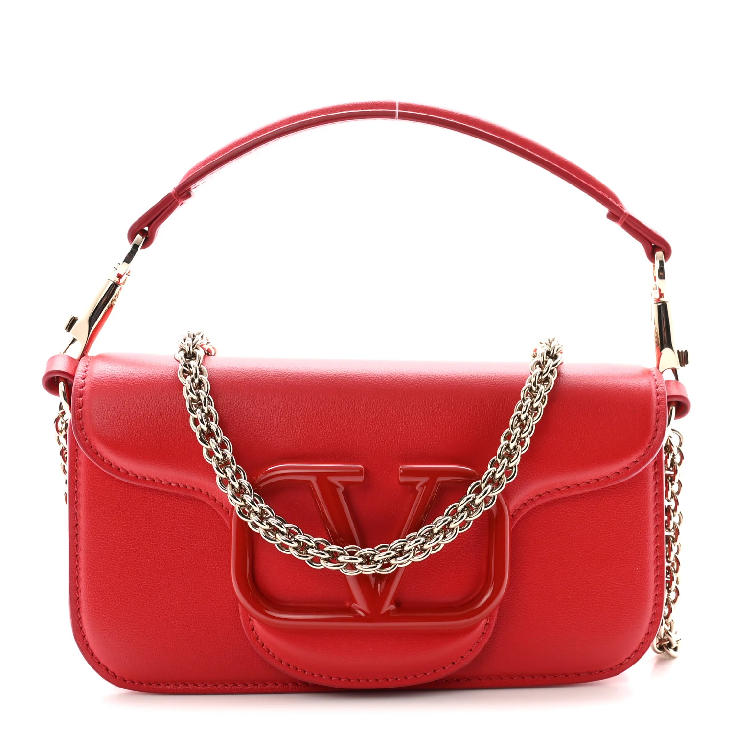 Calfskin Enamel Vlogo Small Loco Shoulder Bag Rouge Pur
