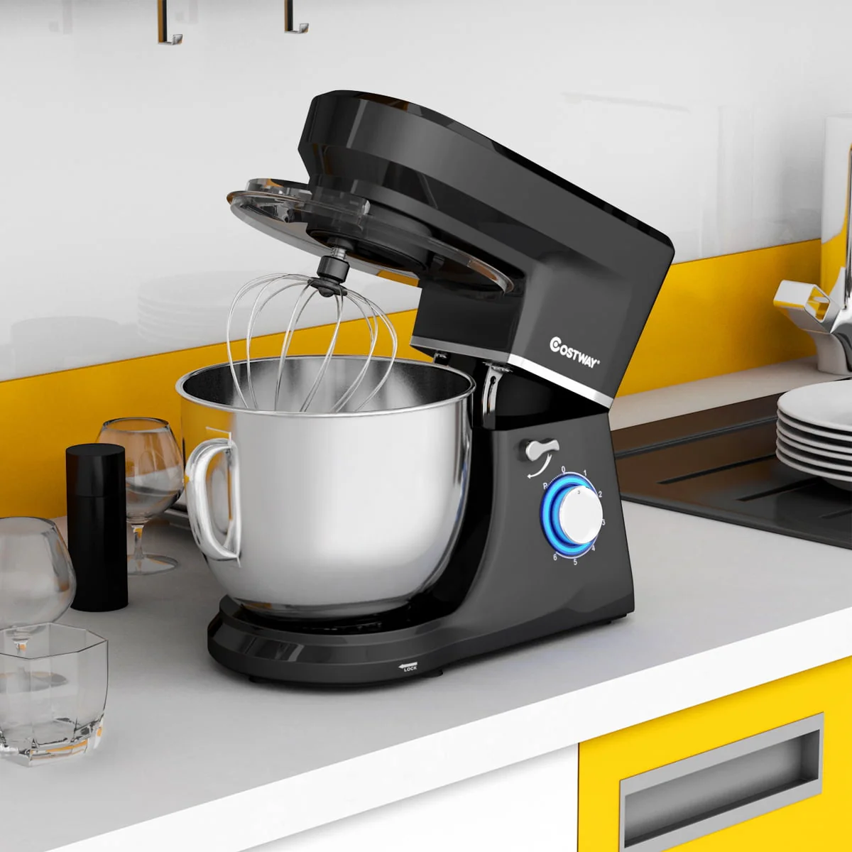 Costway Tilt - Head Stand Mixer 7.5 Qt 6 Speed 660W with Dough Hook, Whisk & Beater Black