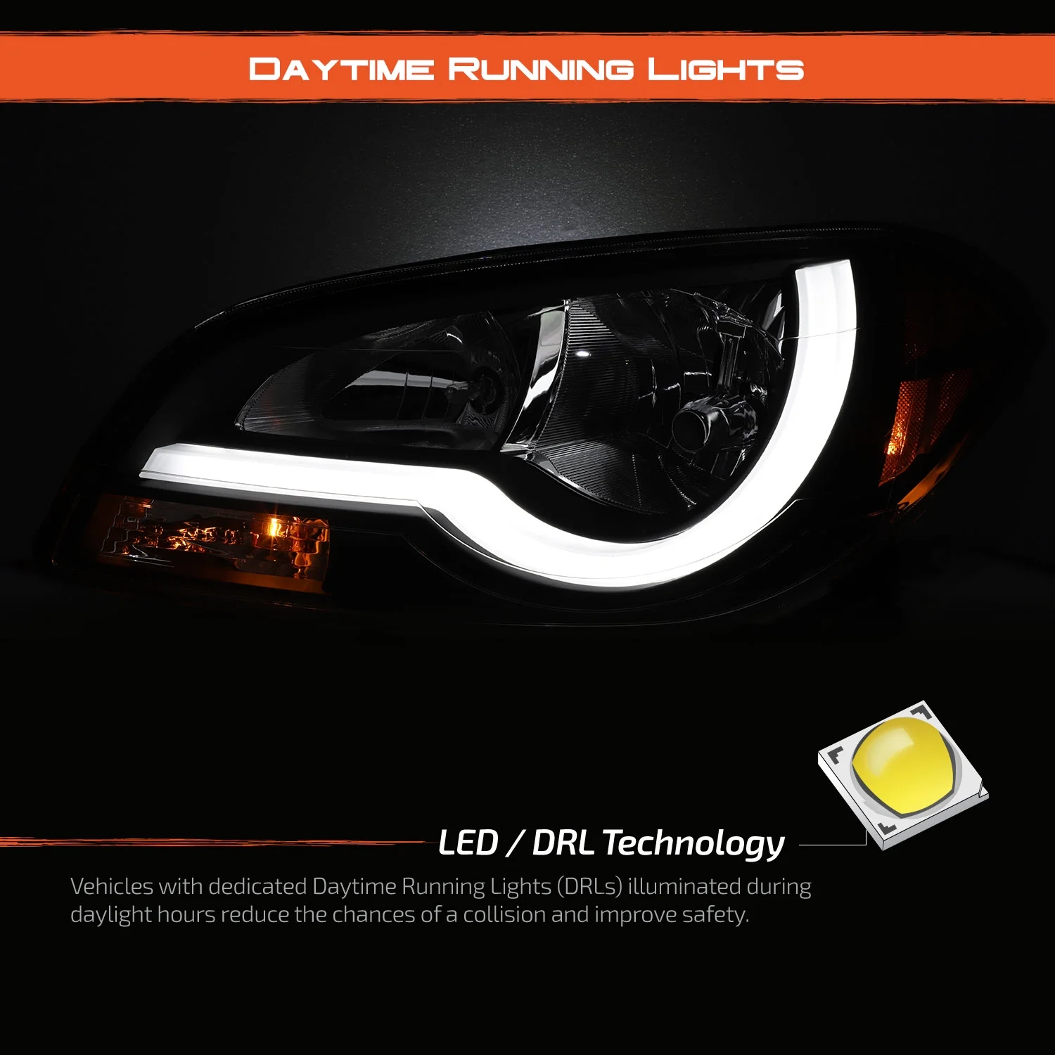 AKKON - Fits 2008 - 2012 Chevy Malibu LED Light Tube Headlights Head Lamps - Black Housing Assembly