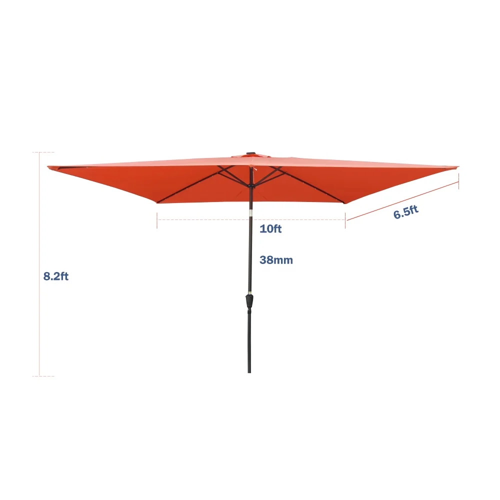 10 x 6.5t Patio Umbrella,Rectangular Picnic Table Umbrella,6-8 Chairs Tilt Umbrella with 26 LED Lights,Waterproof Umbrella Sunshade with Crank and Push Button Tilt for Garden Backyard Pool,Mushroom