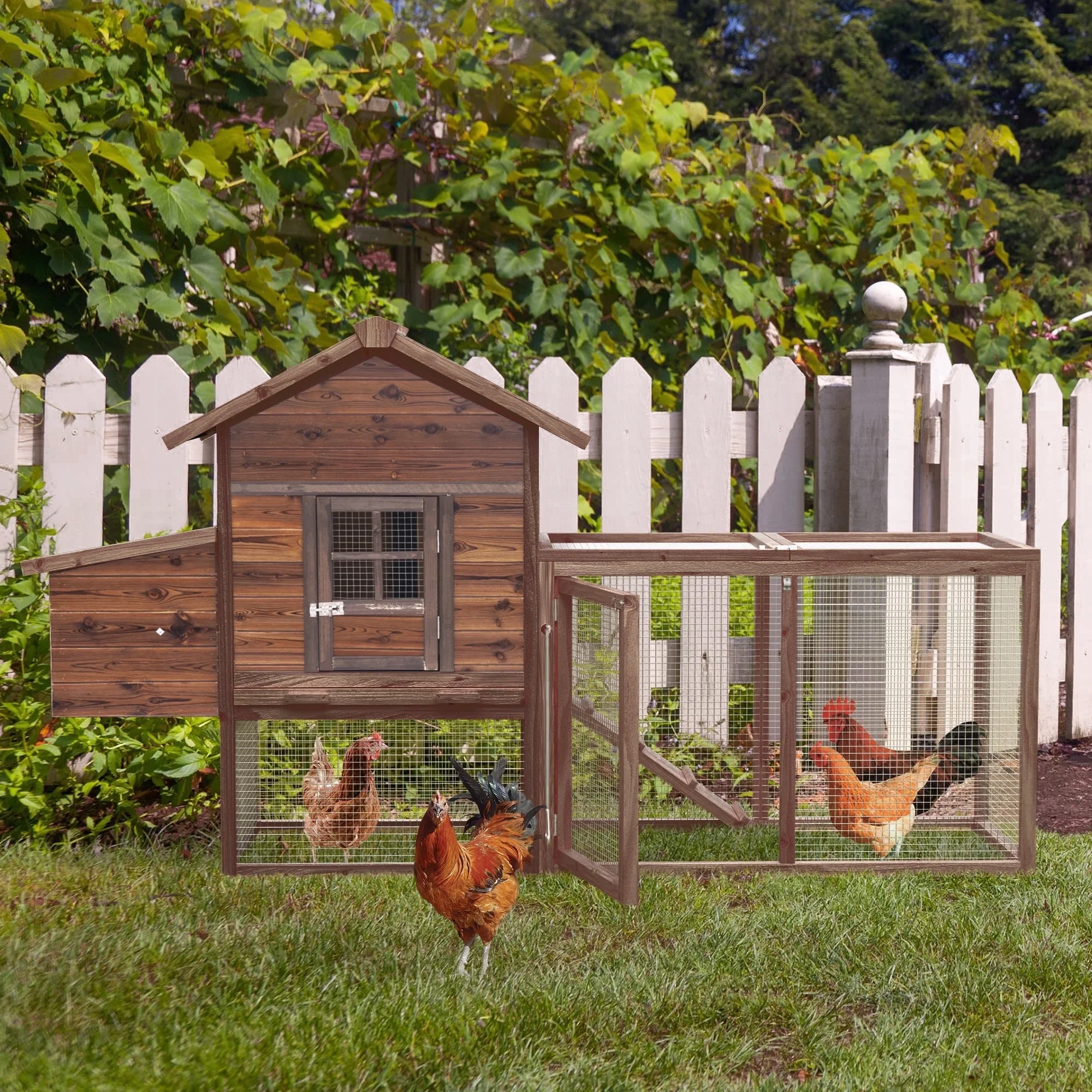 Large Removable Chicken Coop for 4-5 Chickens,with 2 Story Poultry Cage,Nesting Box,Pull Out Trays, Brown(Single/Brown) - Image 2