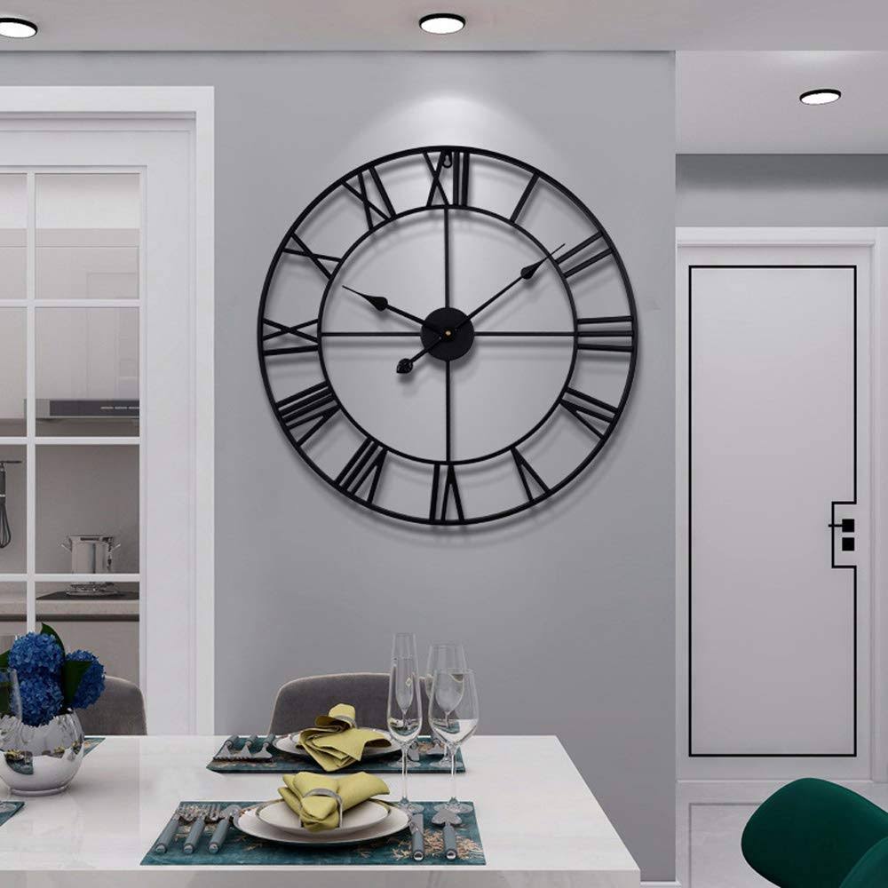 LEIKE Large Modern Metal Wall Clocks 40cm Round Silent Non Ticking Outdoor Black Roman Numeral Clocks for Living Room,Kitchen,Bedroom Wall Clock