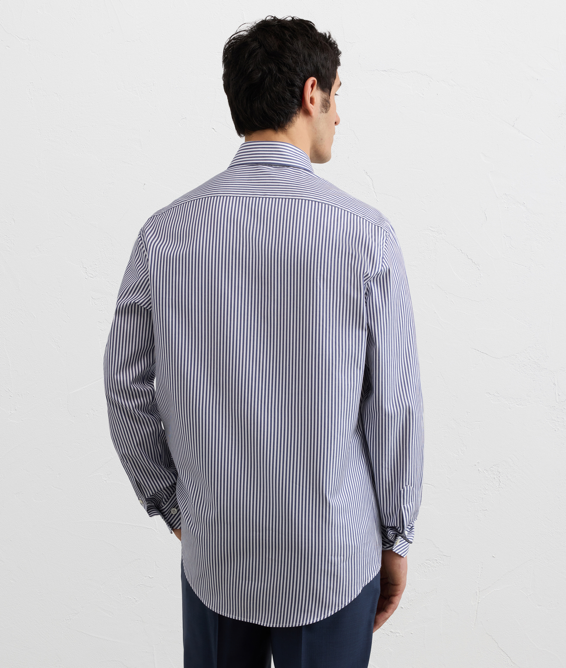 NAVY BLUE STRIPED COTTON BUTTON DOWN SHIRT WITH COCOON COLLAR