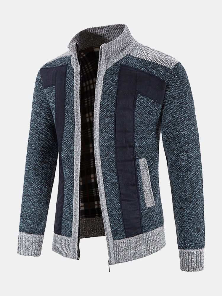 Pull patchwork en faux daim zippé