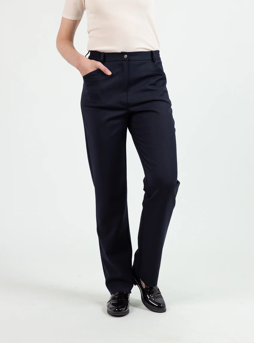 Pantalon femme en laine bleu marine