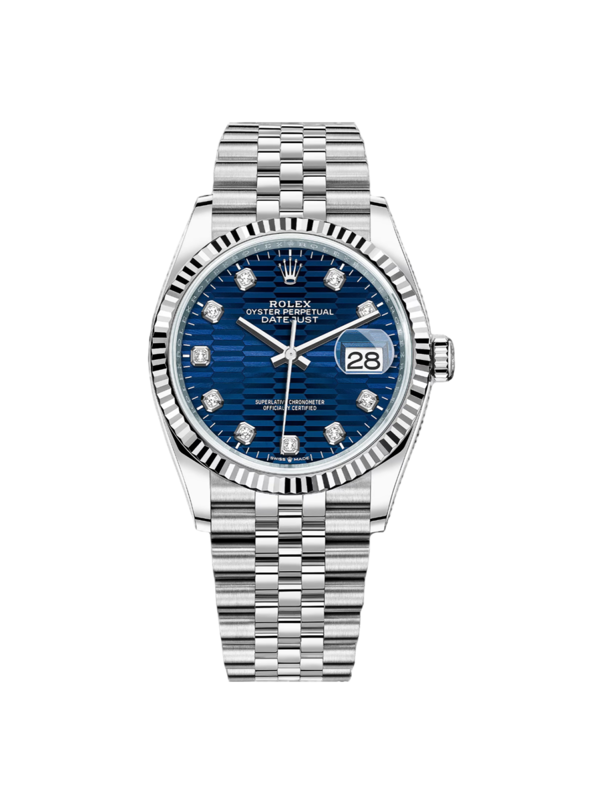 【Super Clone】RLX  Datejust 36mm 126234 Blue Fluted Motif Diamond Dial Jubilee Bracelet Watch