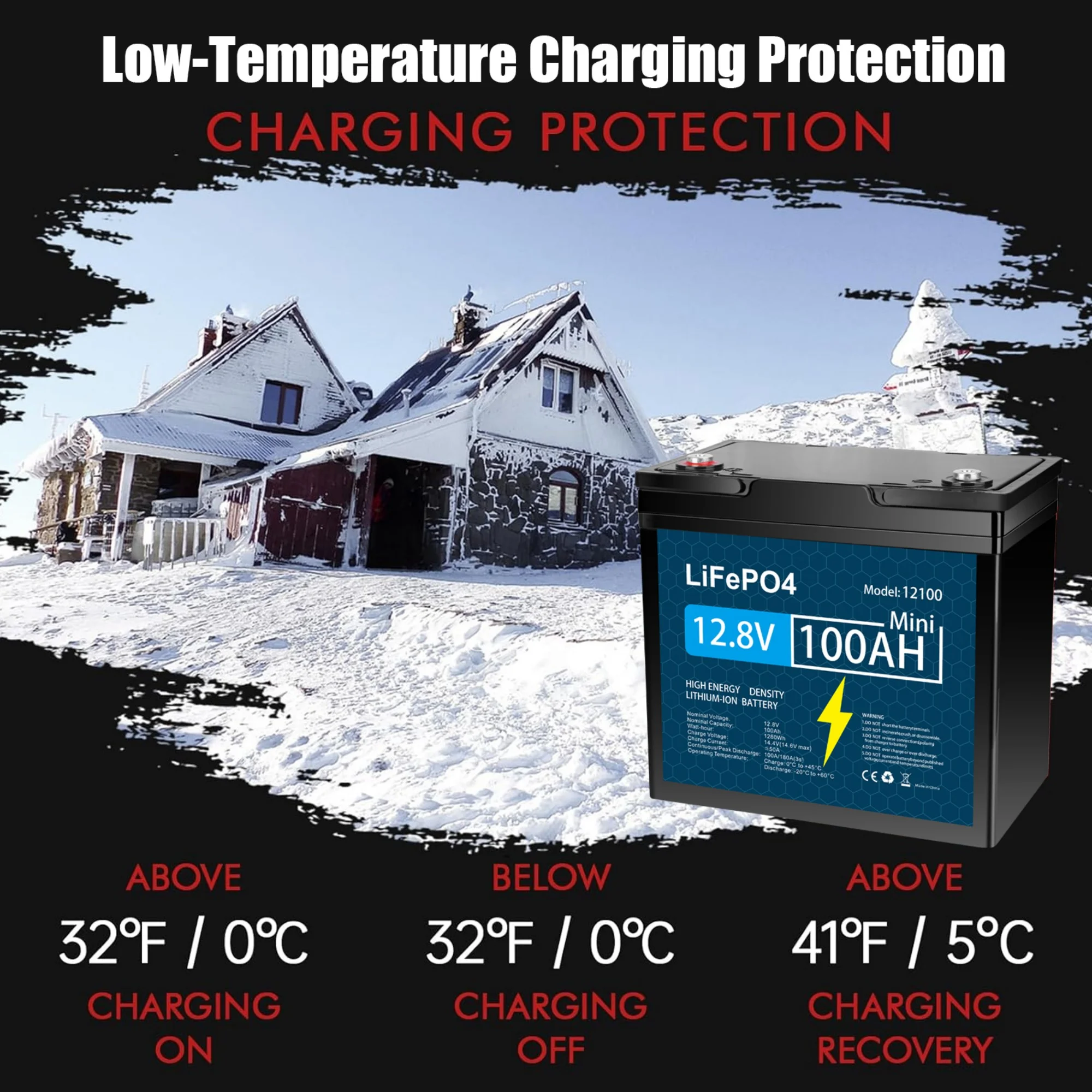 12V 100Ah LiFePO4 Lithium Battery with 100A BMS Deep Cycles for Camper RV - Image 5