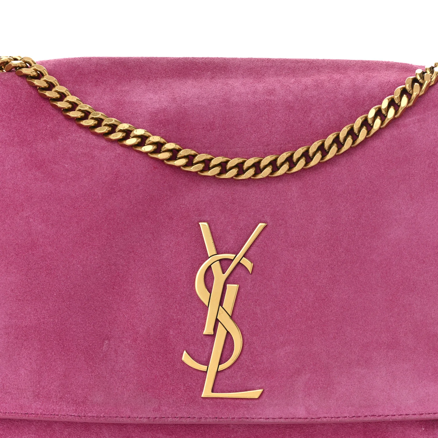 Smooth Calfskin Suede Medium Reversible Monogram Kate Satchel Rose Rubis