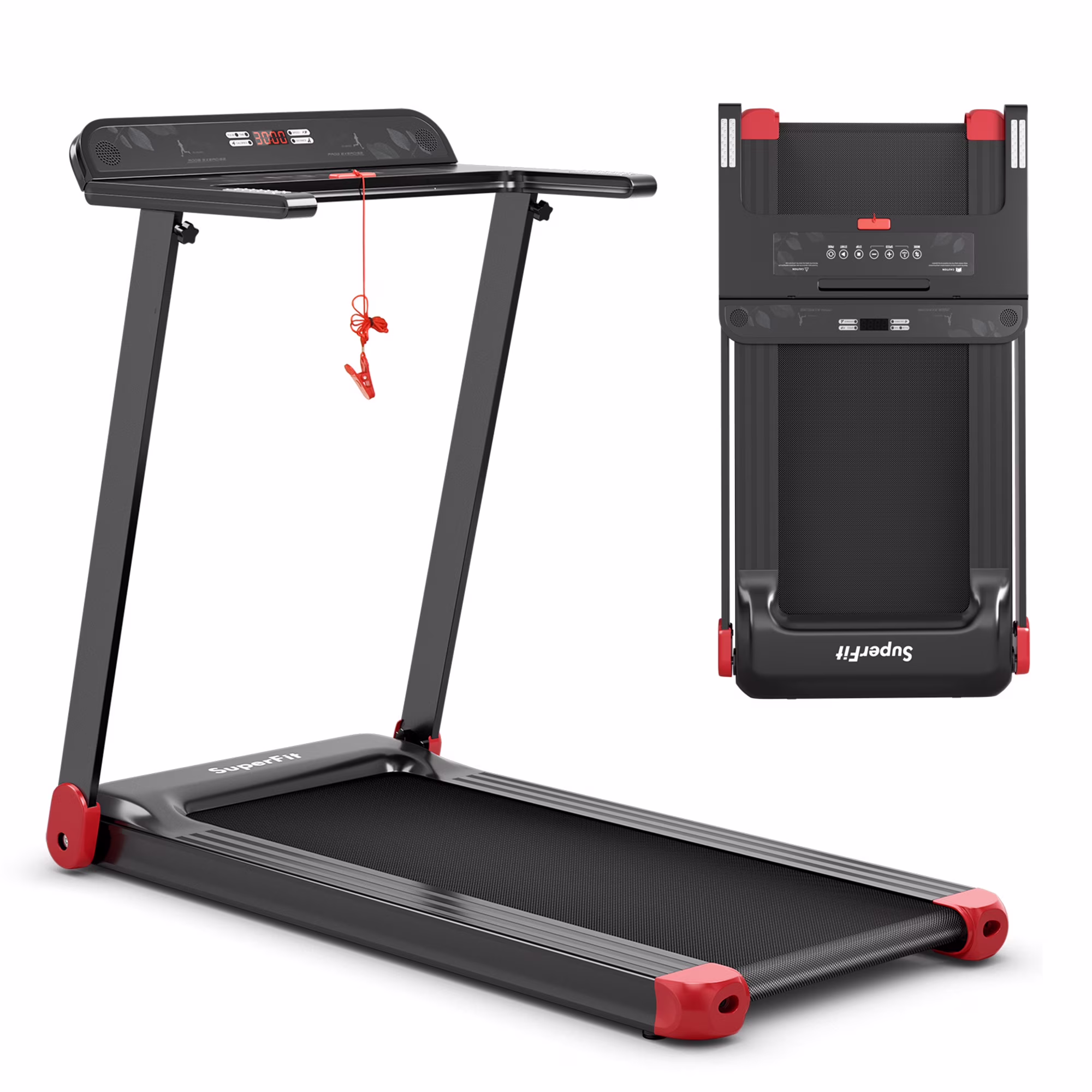 Electric Folding Treadmill Portable Cardio Running Machine w/ APP Control Red(Red)
