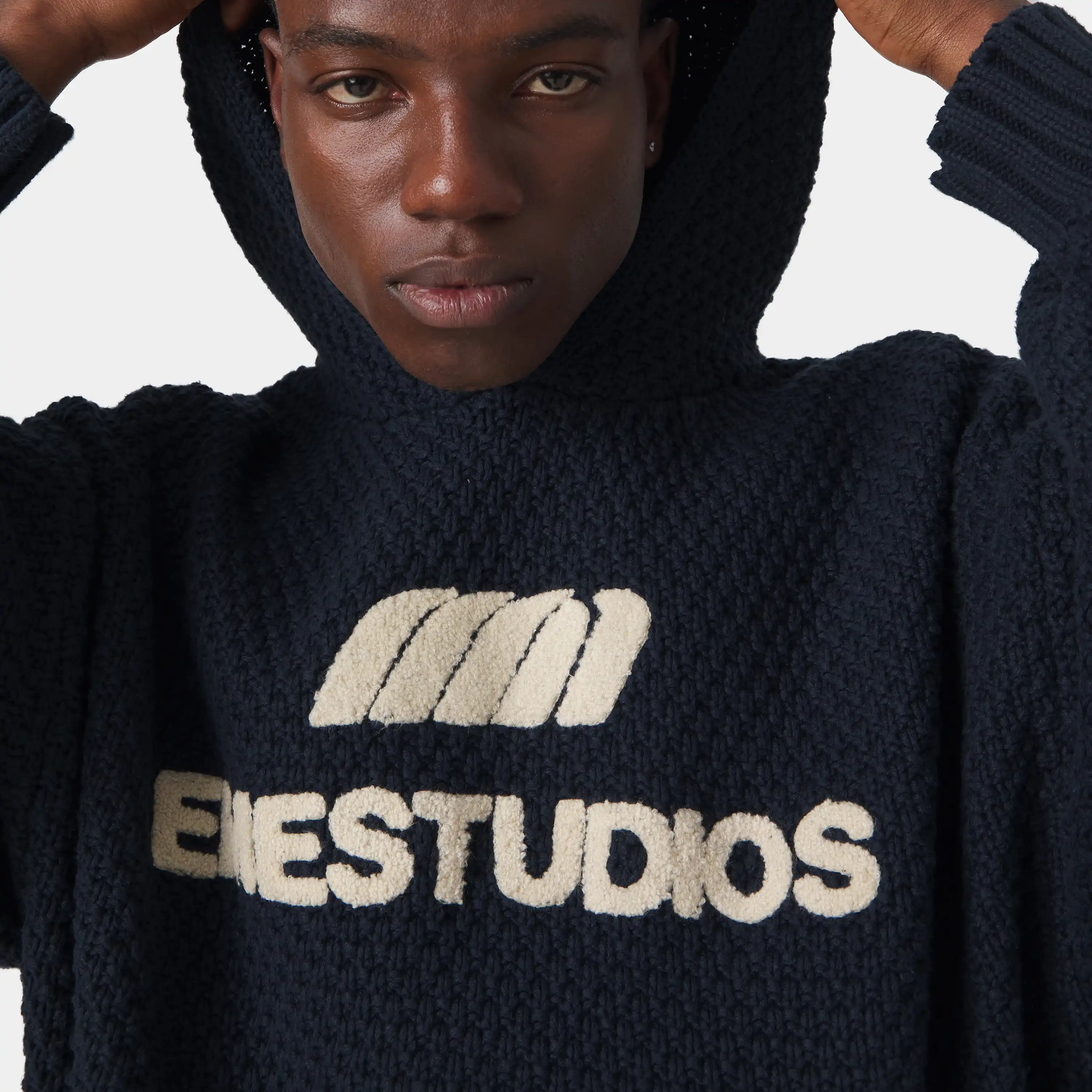 Pidgey Navy Knitted Oversized Hoodie