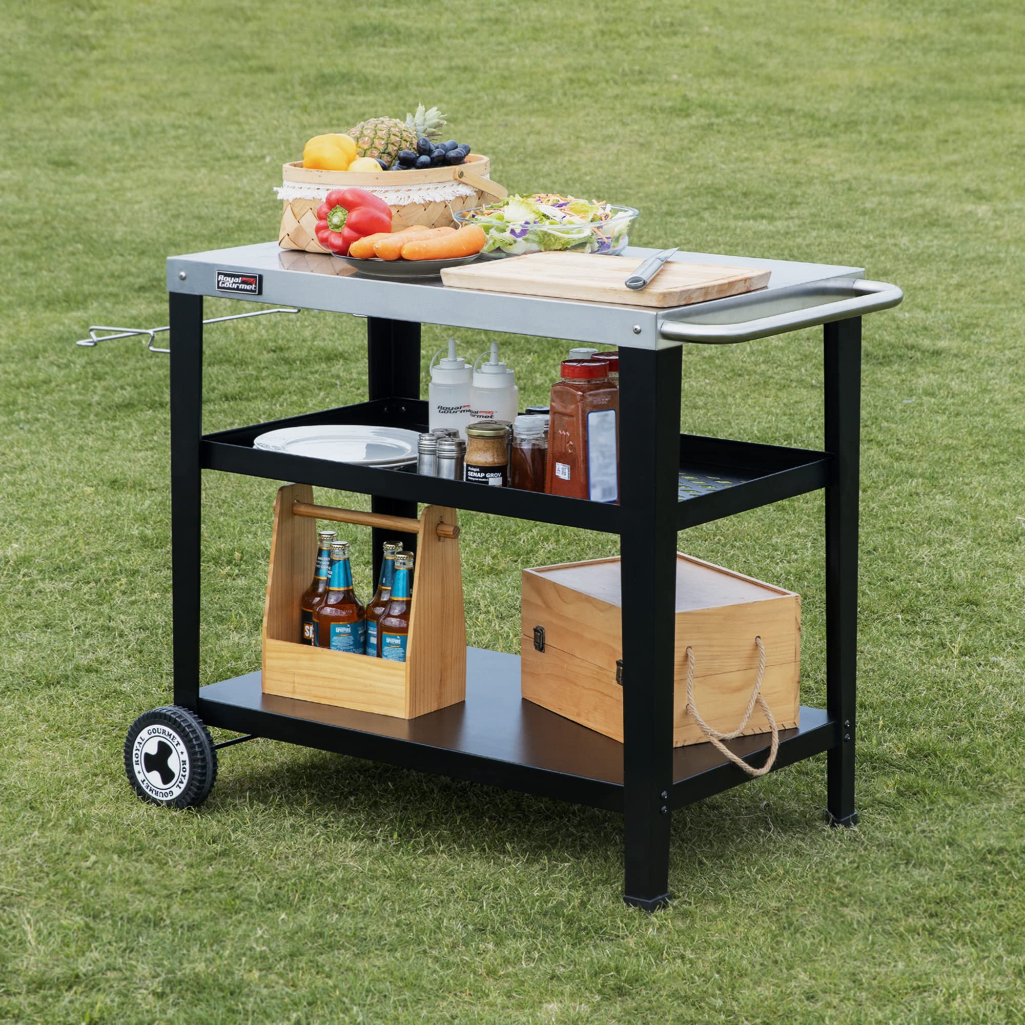 Royal Gourmet Rolling Dining Table with Trash Bag Holder