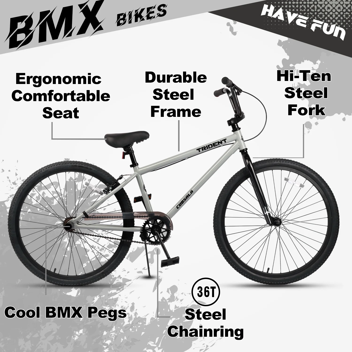 Cubsala 24 in BMX Race Bike Trident Bicycles Beginner - Level to Advanced Riders with 2 Pegs Trick Cycling and Professional Riding, Black