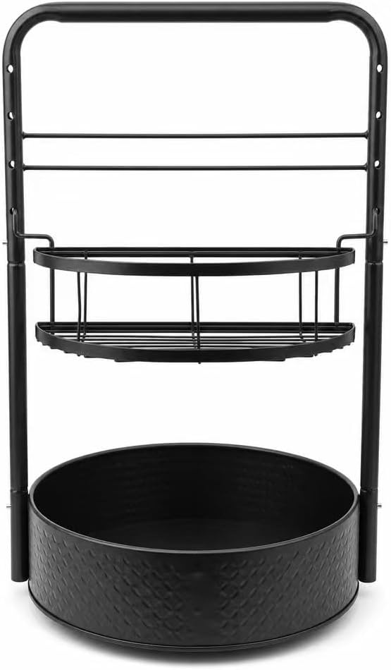 2-Tier Rotating Counter Spice Rack, Carbon Steel Seasoning Organizer with Paper Towel Bar