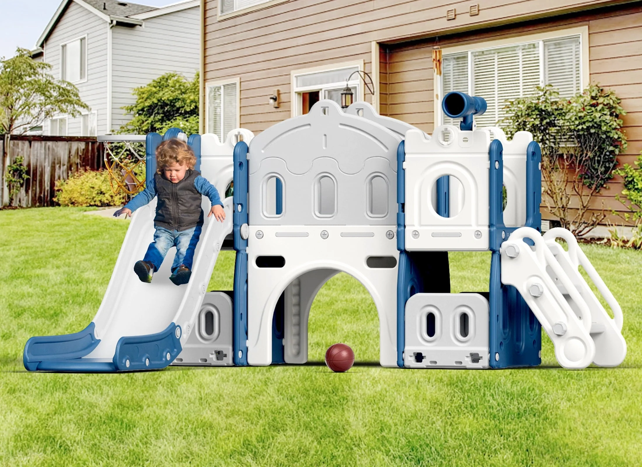 8 in 1 Toddler Slide with Climber, Kids Slide for Toddlers Age 1+,Basketball Hoop,Tunnel and Storage Space,Slide Toddlers Playset playground Outdoor Indoor play Set Image 10