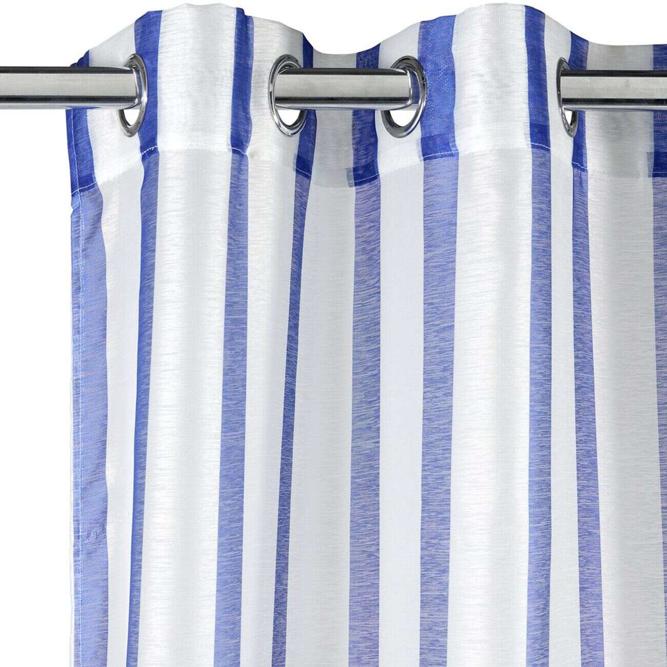 Voilage à oeillets 140x240cm polyester bayadère rayures blanc et bleu