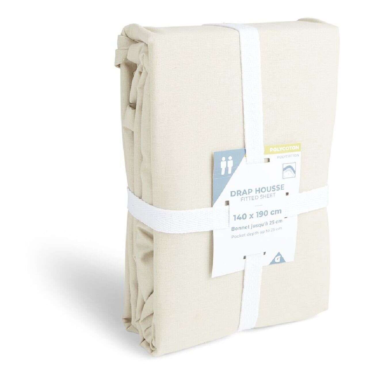 Drap housse 140x200cm polycoton beige