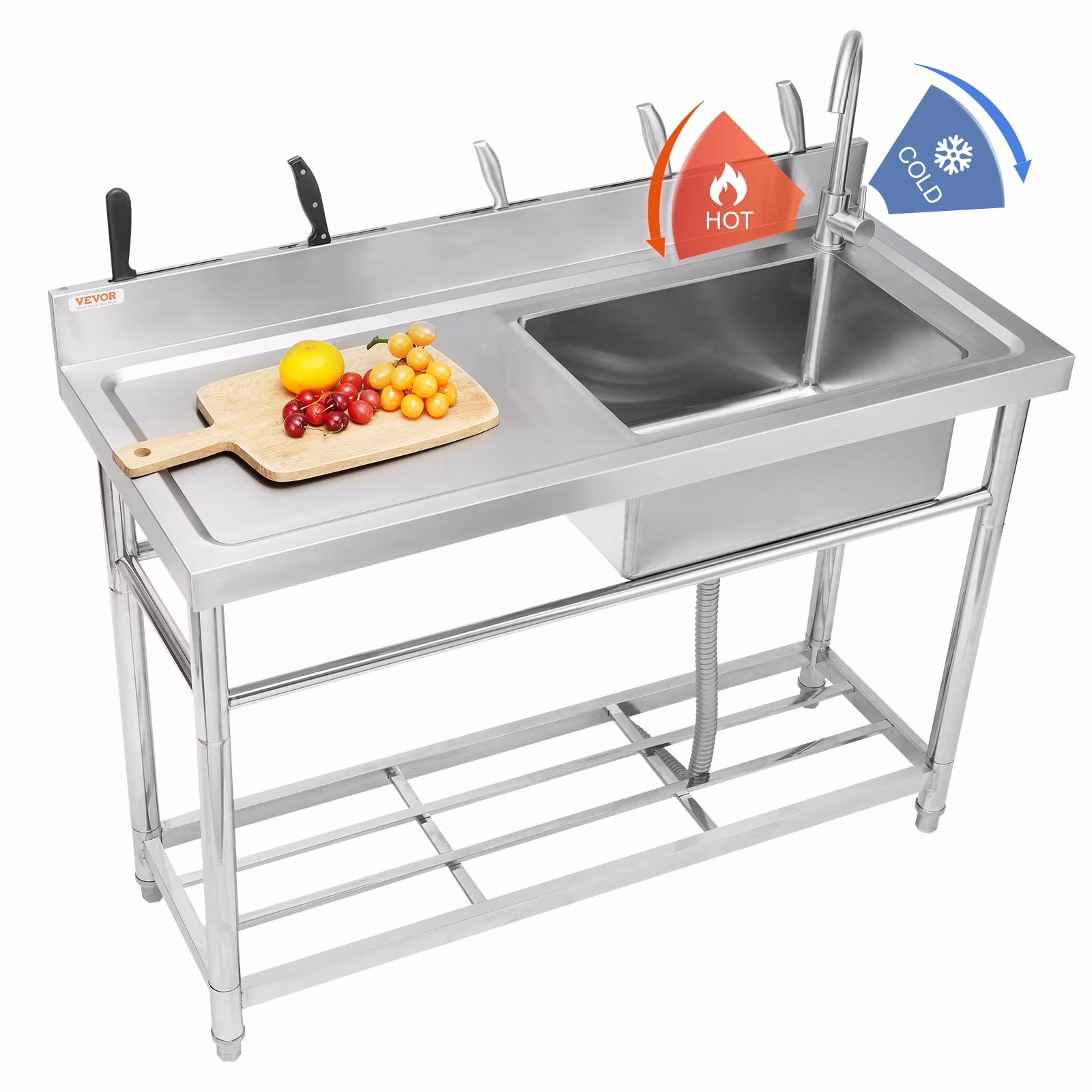 KFFKFF Commercial Utility & Prep Sink Single Bowl W/Workbench 47.2x19.7x37.4 in