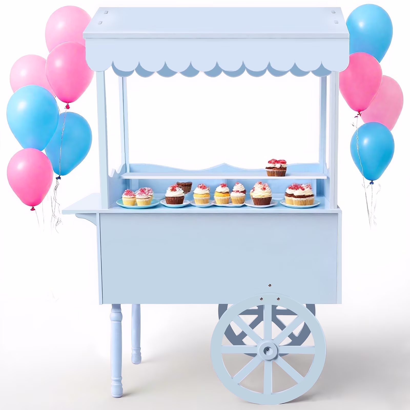 72in Candy Cart Display Stand with Decorated Wheels 100 Balloons Easy Install Vintage Dessert Cart for Parties Birthdays Weddings White(White) - Image 3